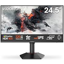 KOORUI G2511E Monitor Gaming 25 Pollici, FHD 320Hz, 1ms, HDR400, Fast IPS, Adaptive Sync, VESA 75x75mm, regolazione ergonomica