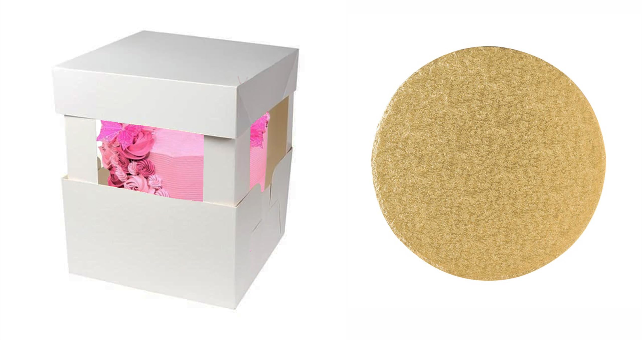 LARRYROO Tamburo rotondo colorato per torta, scatola bianca + coperchio con estensioni angolari da 30,5 cm, per torte alte e di compleanno (30,5 cm, ciliegia (rosa acceso