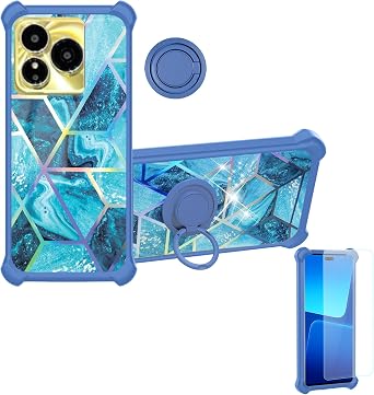 Aroepurt Case Compatible for Lifephone Vision Phone Case Cover [with Tempered Glass Screen Protector][Hard PC + Soft Silicone][Ring Support] [Colorful Reflect Light] IMDL-LS