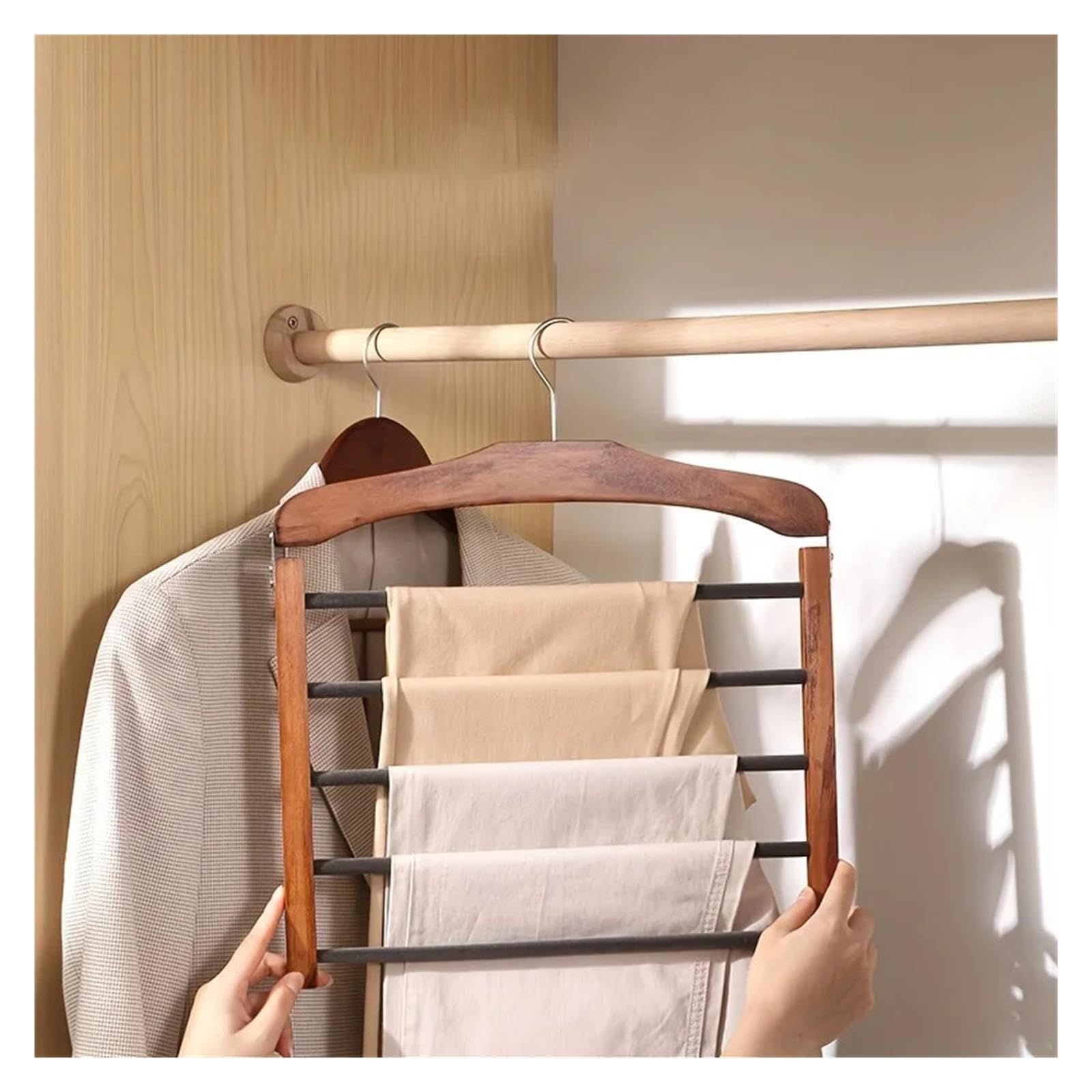 Solide multifunktionale mehrstufige Hosenablage for den Haushalt, zur Aufbewahrung von Mänteln, Handtüchern, Schals und Krawatten(Natural Wood)
