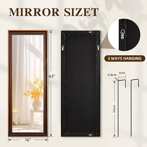 Miniatura 2 de Espejo de longitud completa de 43 x 16 pulgadas, espejos colgantes para colgar sobre la puerta, espejo de marco retro de cuerpo completo con