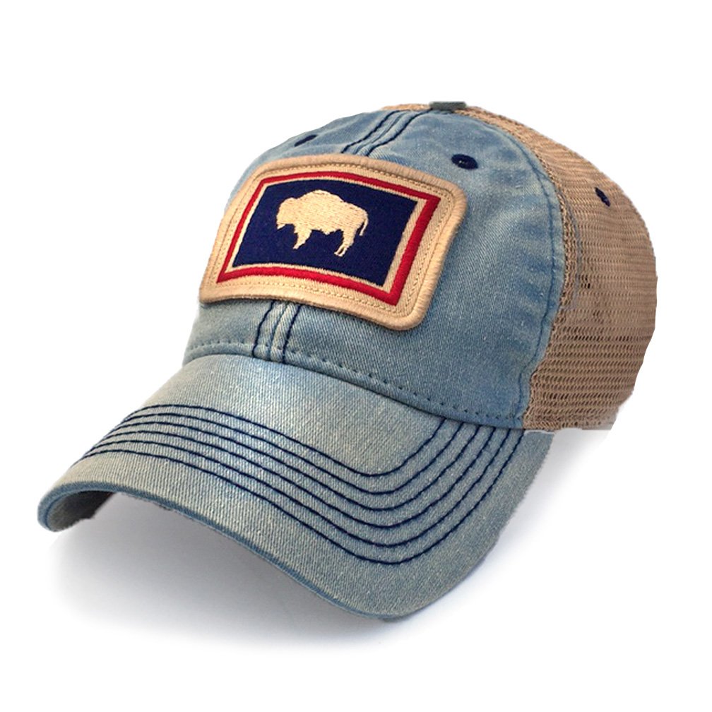 Wyoming Flag Patch Trucker Hat, Americana Blue