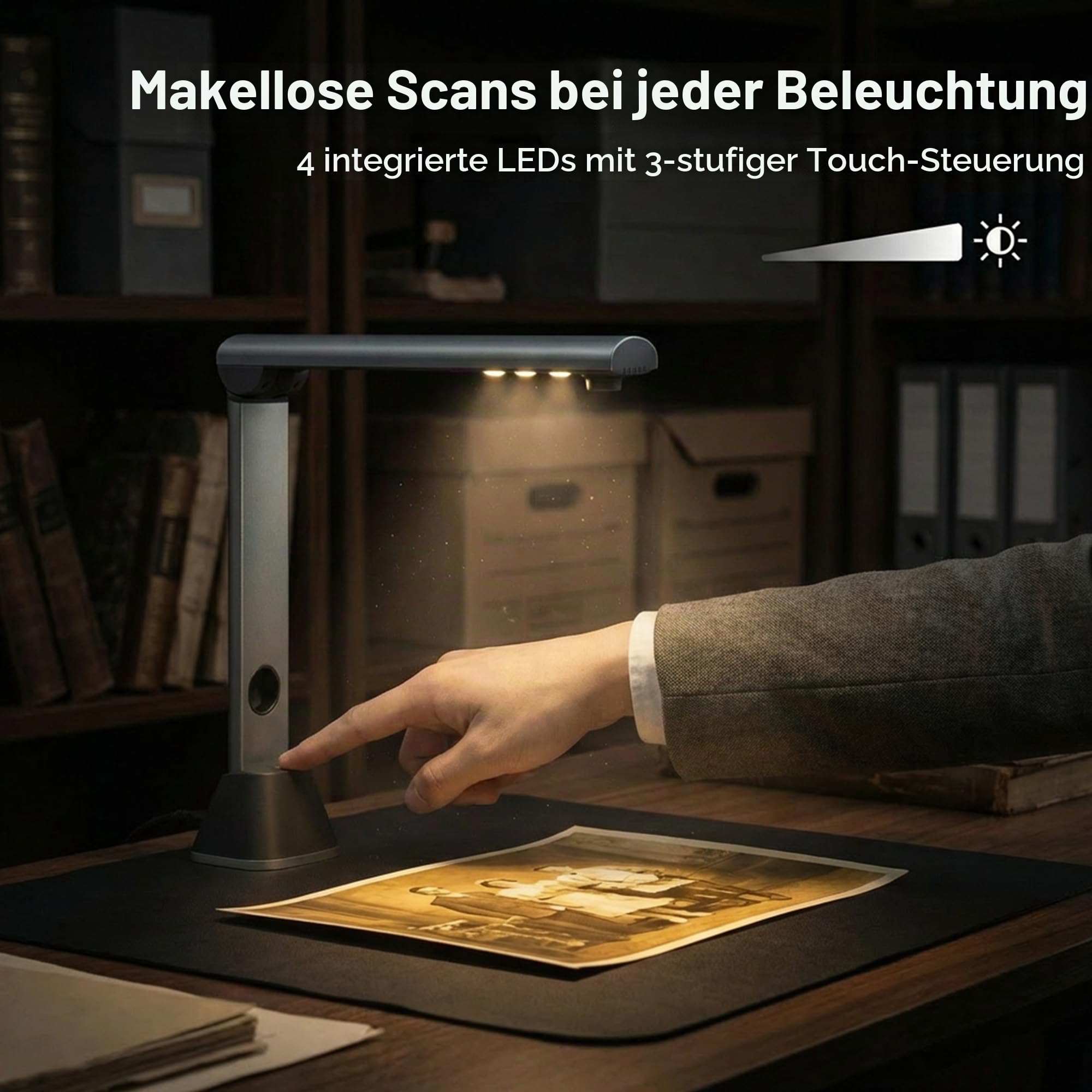 Scanner Dokumentenscanner A3 Scanner: 17 MP mit OCR für 130 Sprachen USB Dokumentenkamera mit 4 LED Buchscanner für Schule Büro Archiv und Homeoffice