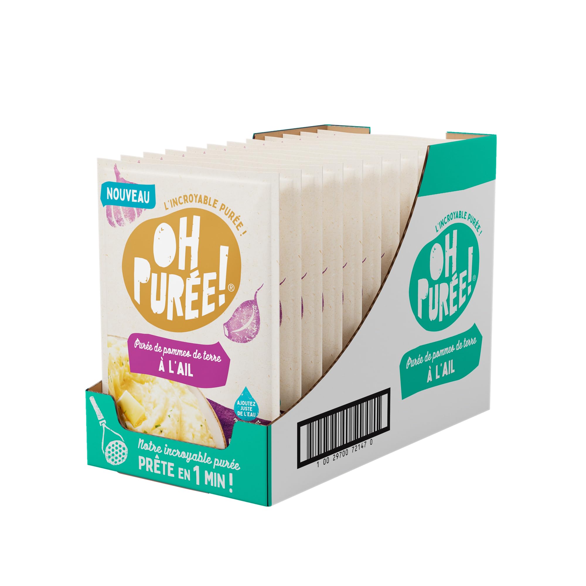 OH PUREE! Carton de 12 sachets de 109g saveur AIL- Une purée prête en 1 minute en ajoutant juste de l'eau !