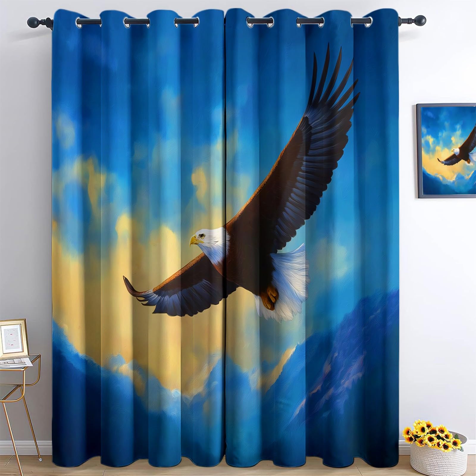 Generisch Abstrakte Bergadler Textur 2er Set Verdunkelungsvorhänge mit Ösen, Ölmalerei Stil Blickdicht Thermo Isoliert Vorhänge für Wohnzimmer & Schlafzimmer, HxB 166 x 75 cm