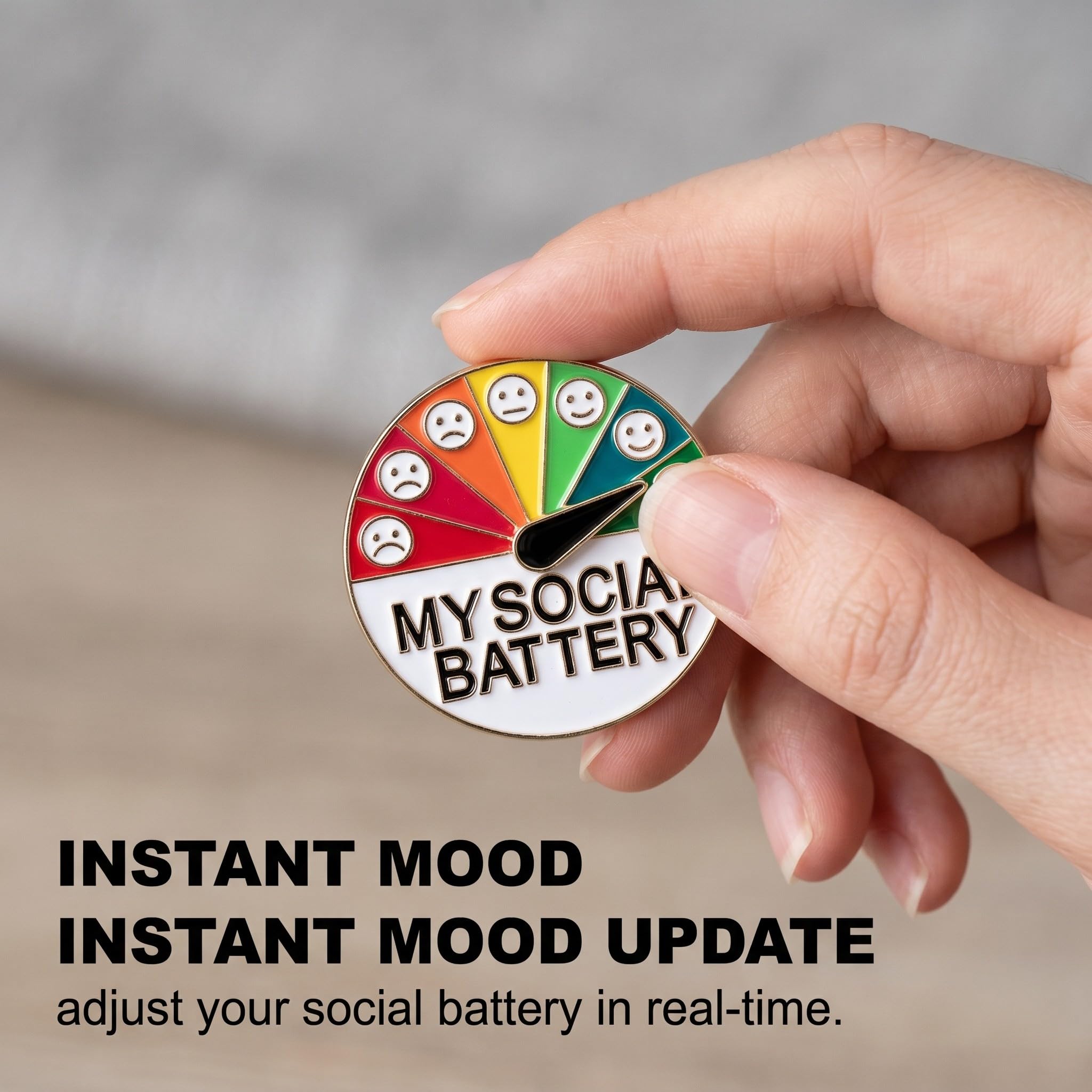 Pin Batería Social, 2 Piezas Broche de Estado de Ánimo Divertido para 7 Días, Pin Social Battery Interactivo de Metal con Bolsa de Terciopelo, Pines para Ropa y Mochilas, Oro y Plata — view 7