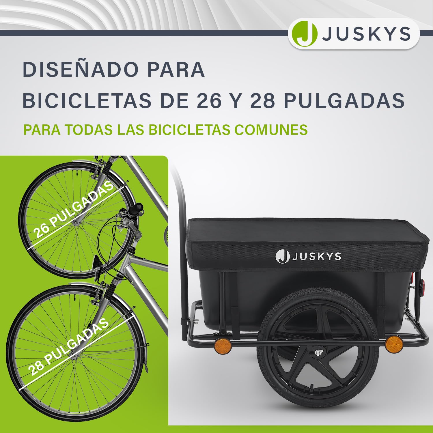 Juskys Remolque para Bicicleta 90 litros - Remolque de Carga con Enganche, Barra de tracción - Remolque para Bicicleta 40/80 kg de Carga útil - Remolque de Transporte con Lona Protectora