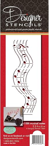 Designer Stencils C158t - Plantilla para pastel de notas musicales (versión corta), beigesemitransparente, 2.5 x 6 pulgadas