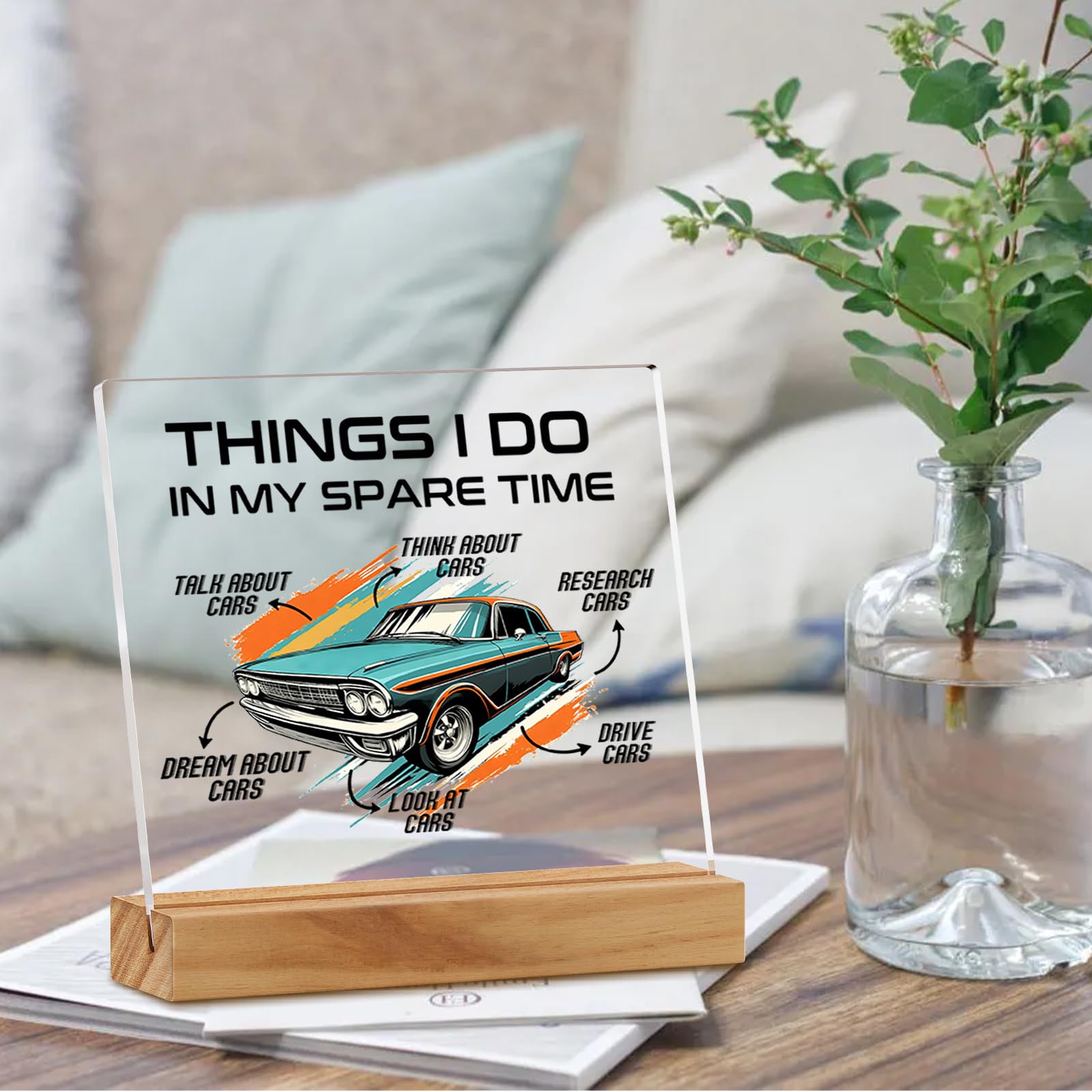 Gifts for Car Guys, Car Lovers Gifts for Men New Drivers Boyfriend Dad Husband, Things I Do In My Spare Time Acrylic Plaque Sign Home Office Desk Decor