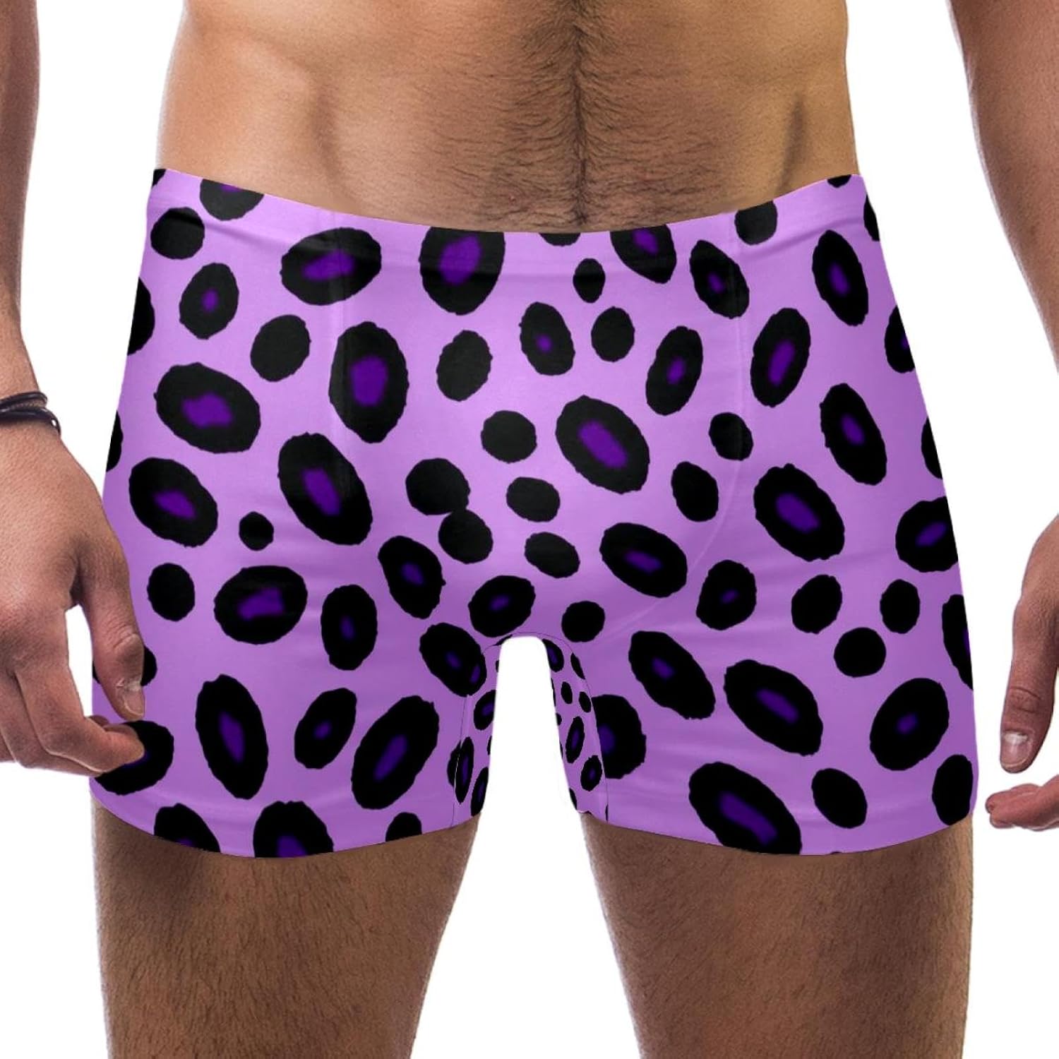 Mens Purple Leopard Graffiti-1639 Swim Trunks Elastic Waistband Short Mens Bathing Suit, S,