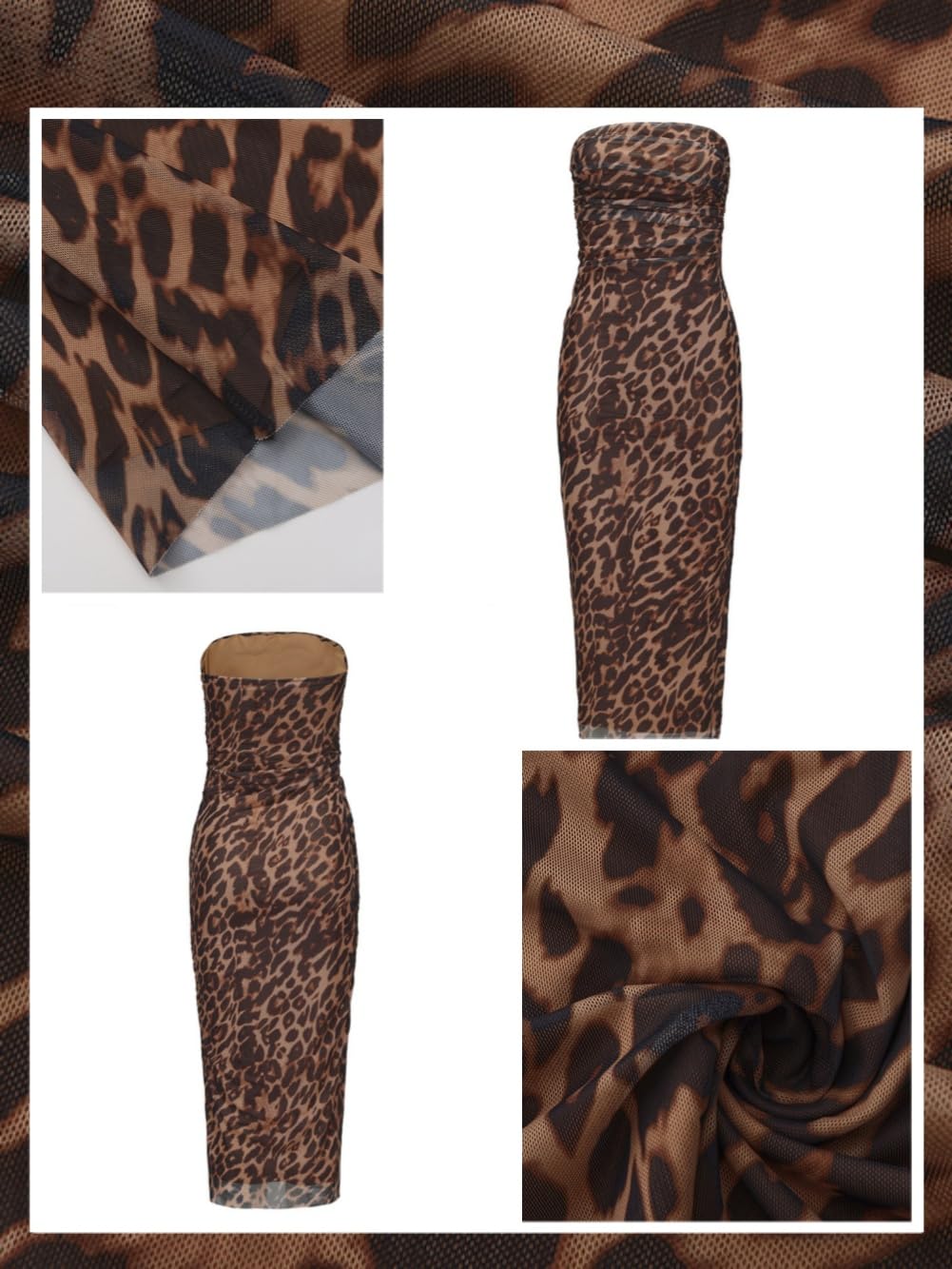 Robe Femme Sexy sans Bretelles Imprimé Léopard/Tie Dye Robes Longue Moulante Elégant sans Manches Dos Nu Robe Fendue D'éte Bodycon Midi Robes Plissée de Soirée Cocktail Prom Clubwear