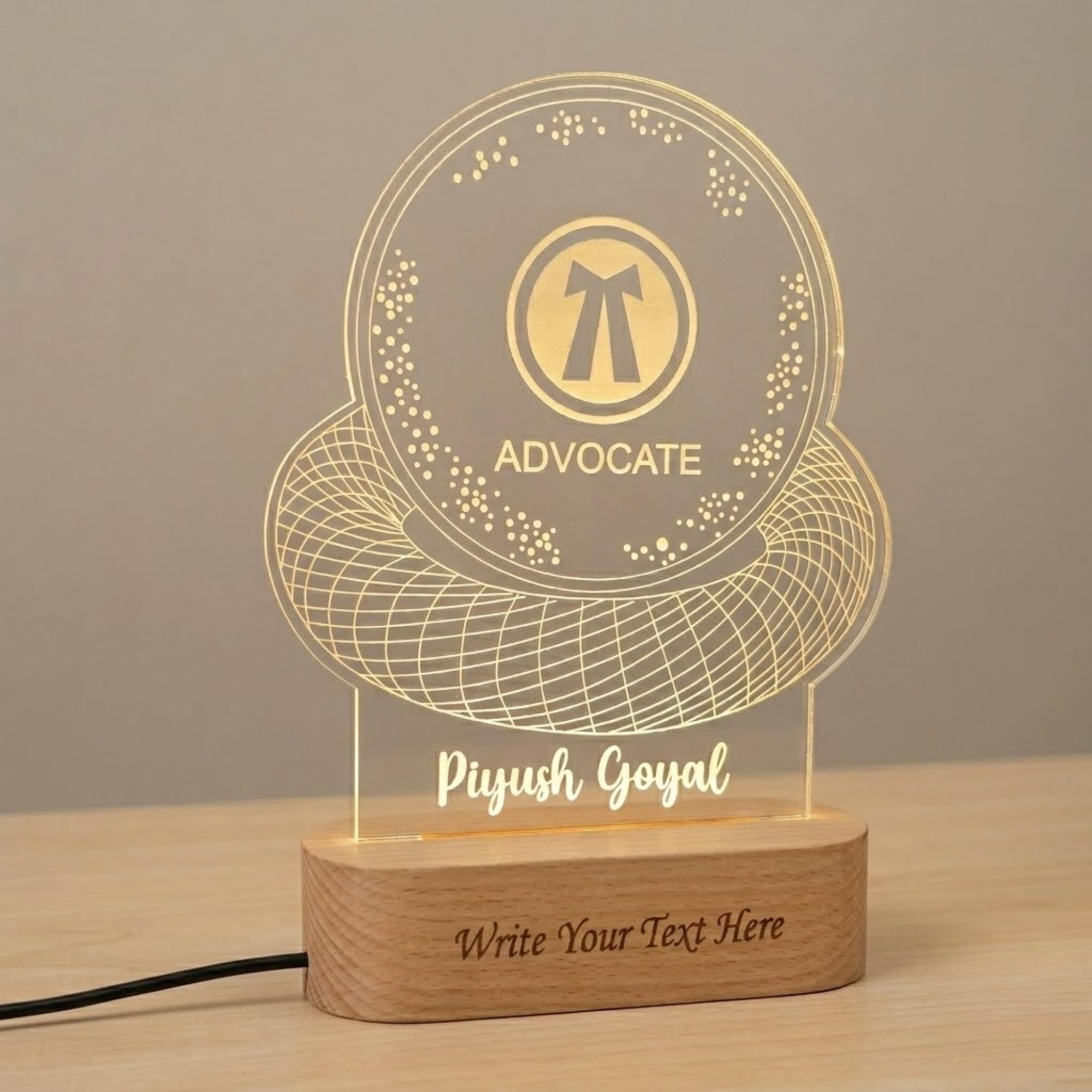 SHAYONA Personalized Advocate Logo with Customized Name and Degree Table Led lamp Gift for Lawyers, Law Students Wooden Base (Industrial)-image-47