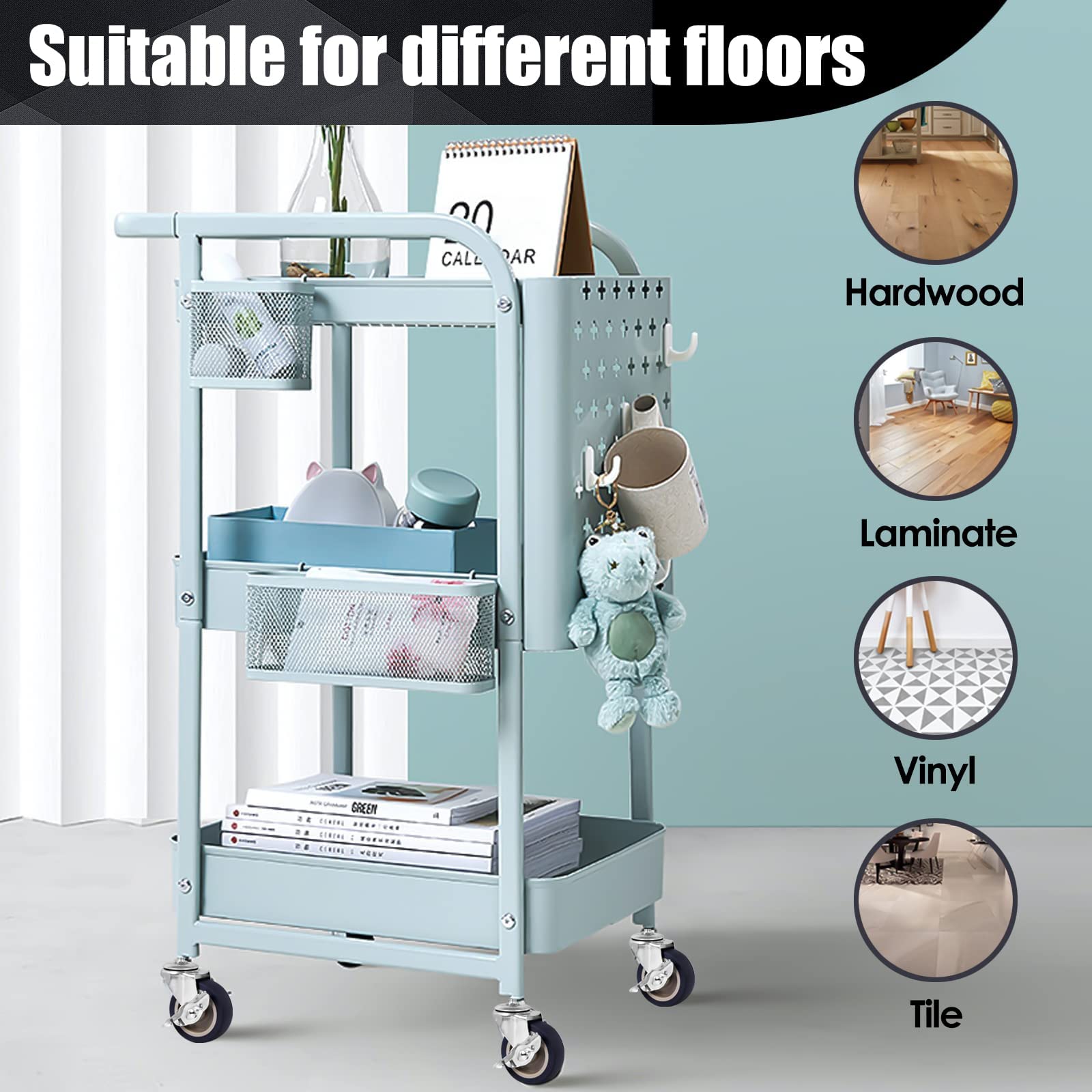 Caster Wheels, 3 Inch Stem Casters Set of 4, Heavy Duty Swivel Wheel with Brake, Metric Size M8-1.25-15 (Screw Diameter 8mm, Screw Length 15mm) Casters for Workbench Trolley, Furniture Dolly