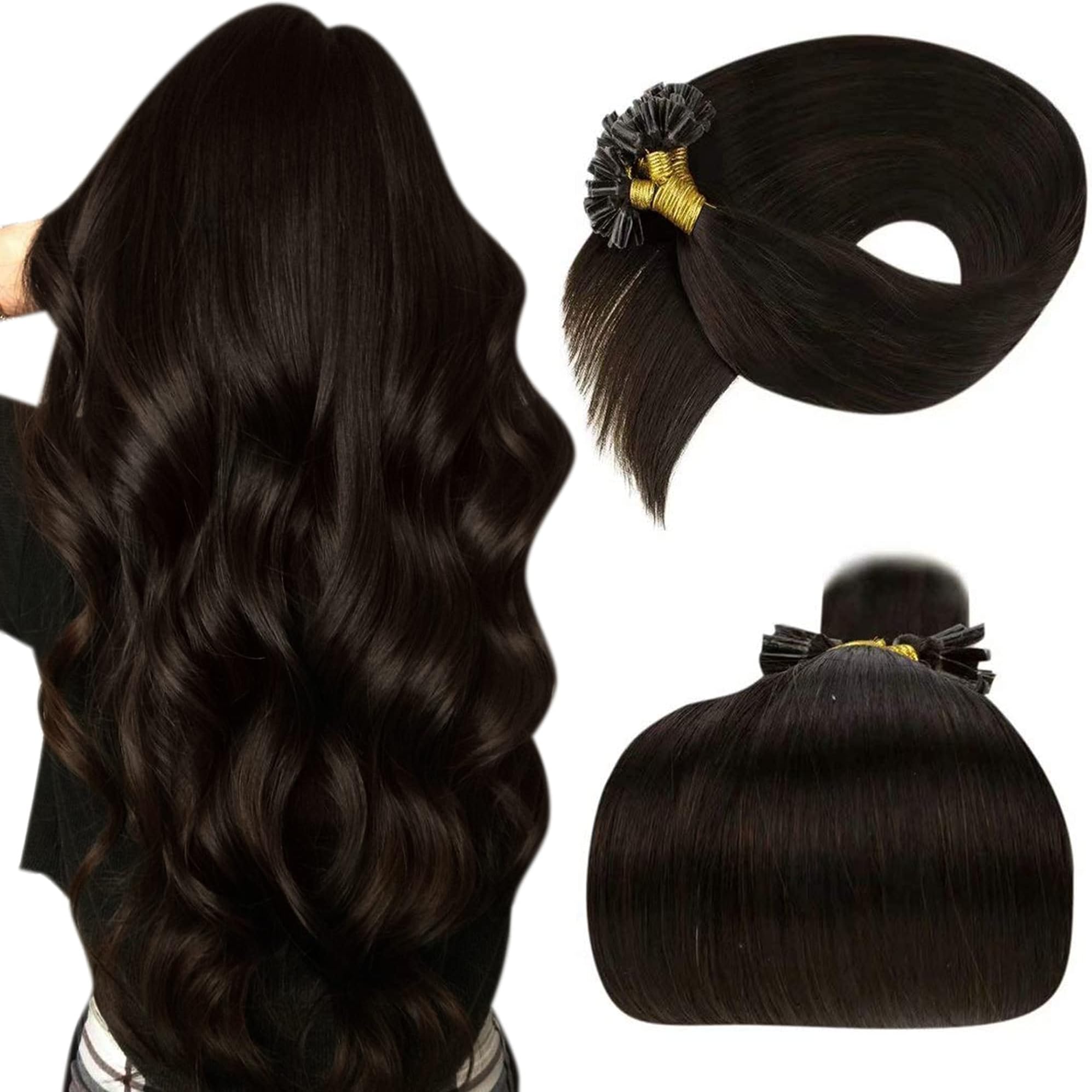 LaaVoo Brown Human Hair Extensions U Tip 20inch Pre Bonded Hair Extensions Real Human Hair Darkest Brown Nail Tip Remy Hair Extensions U-Tips Real Hair Extensions Sikly Soft Straight 50g/50s