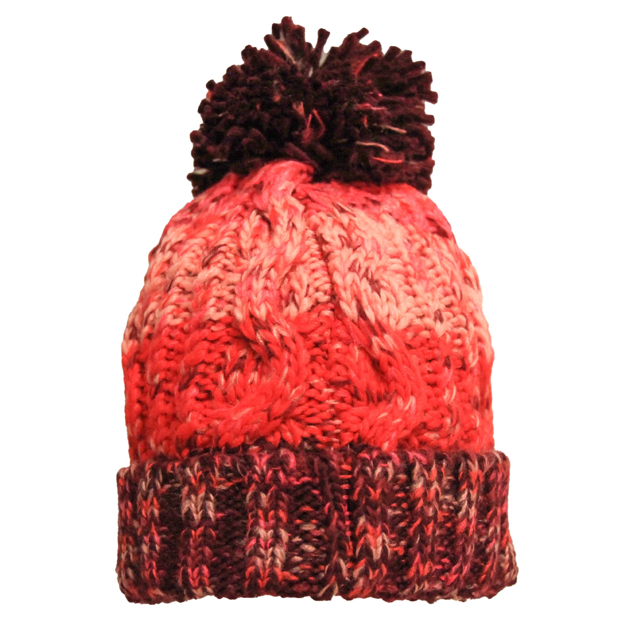 Beechfield - Stylish Cuffed Design - Corkscrew Pom Pom Beanie - Cherry Sherbet