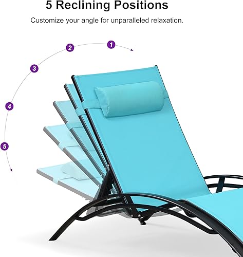 Miniatura 113 de PURPLE LEAF Juego de tumbona para patio, sillón al aire libre, playa, piscina, tumbona para tomar el sol, tumbona reclinable, sillas de bronceado