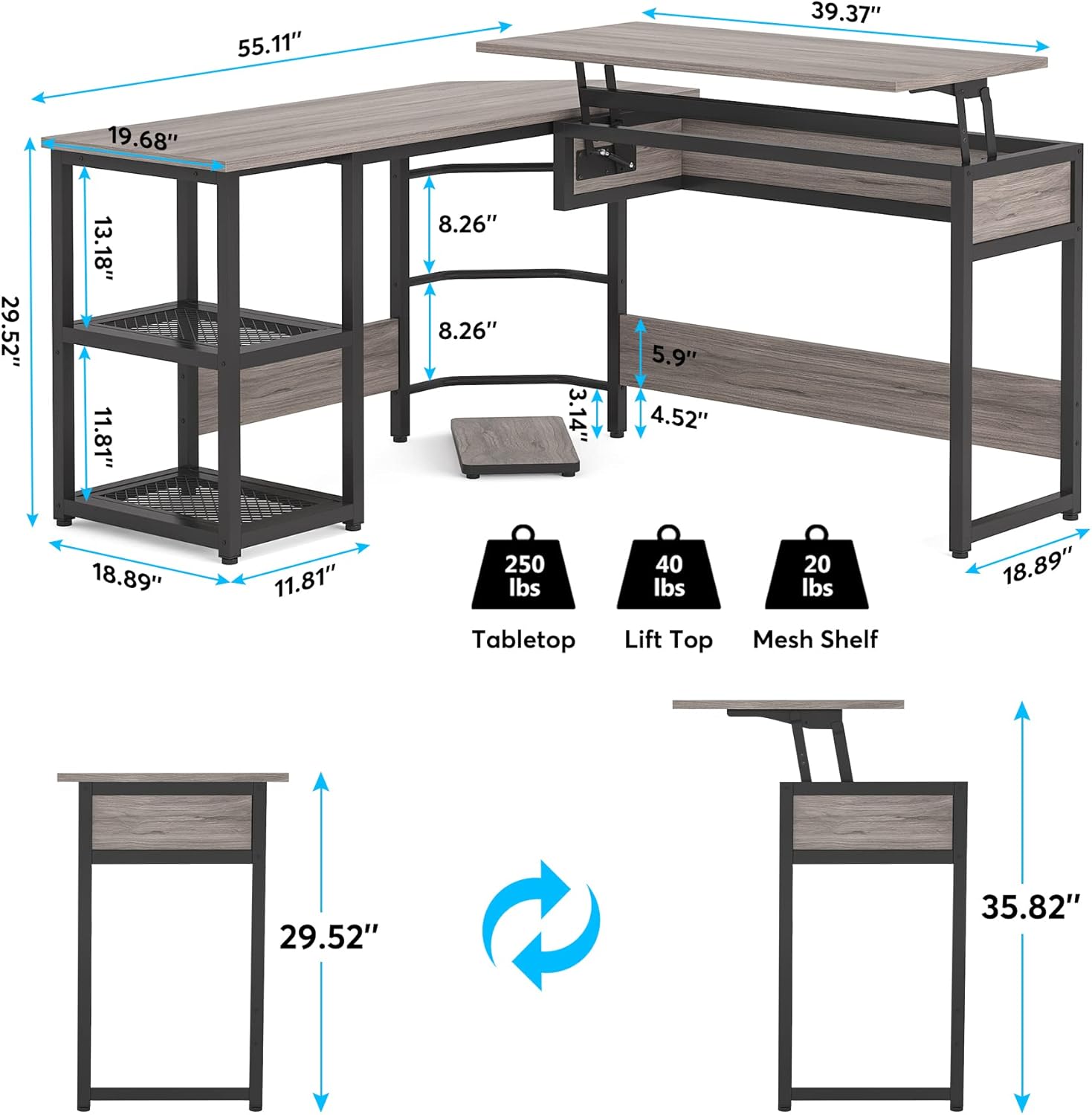 Buy Tribesigns L Shaped Desk with Lift Top, Modern Sit to Stand Corner