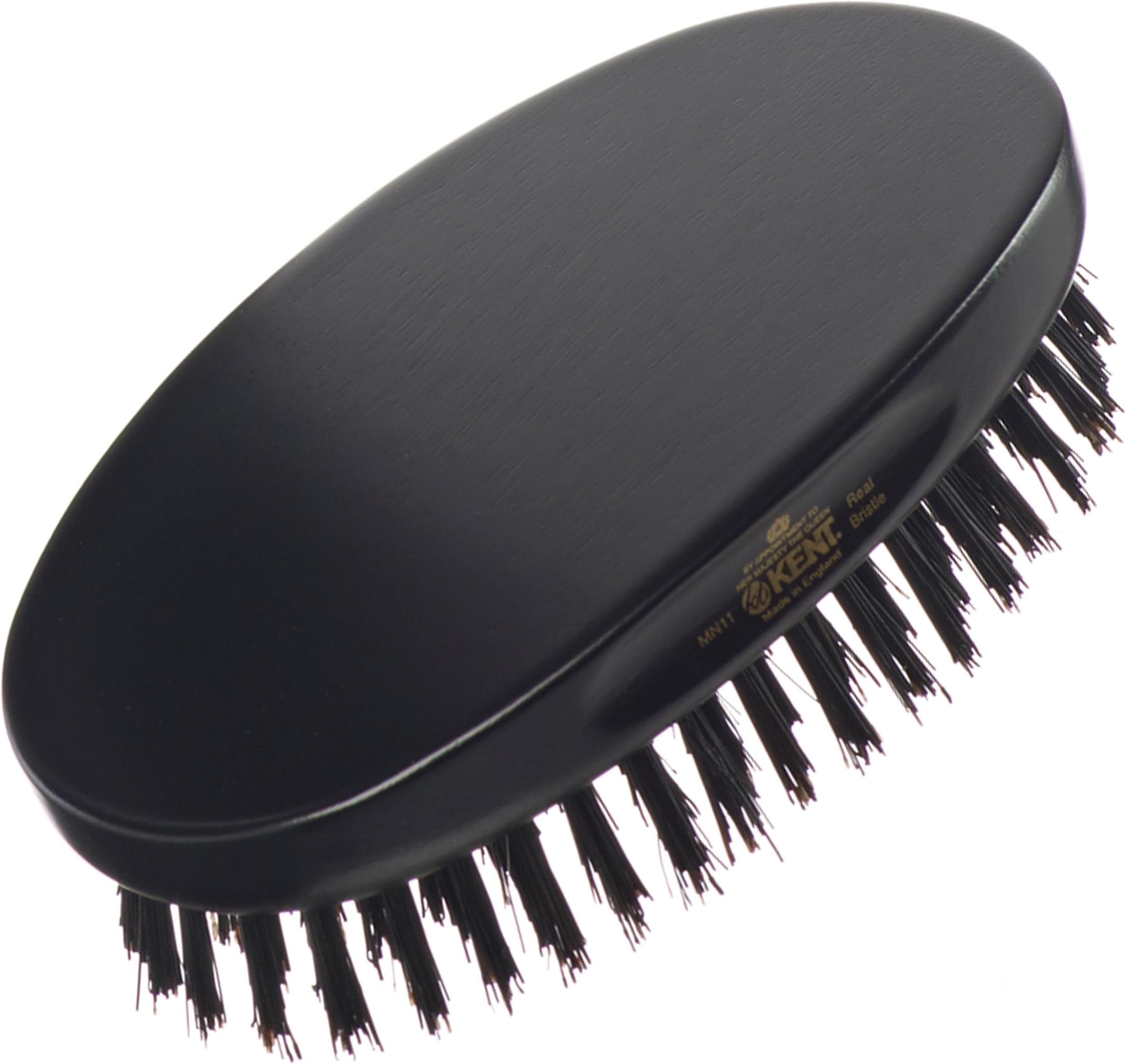 Kent MN11 Finest Men's Hair and Facial Brush for Beard Care - 100% Natural Black Boar Bristle Brush for Mens Grooming, Scalp Stimmulating, 360 Wave, and Beard Straightener For Men's Hair Care