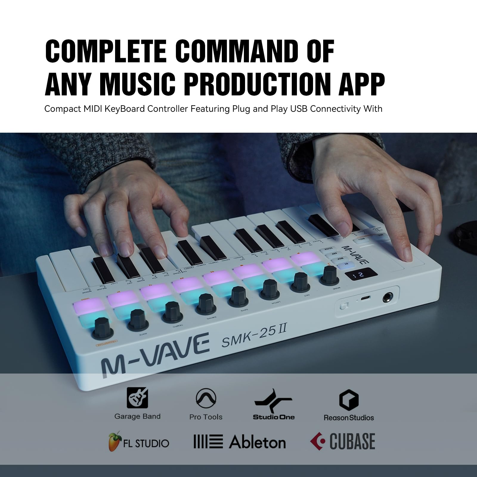 M-VAVE 25 Key USB MIDI Keyboard Controller Wireless Bluetooth 16