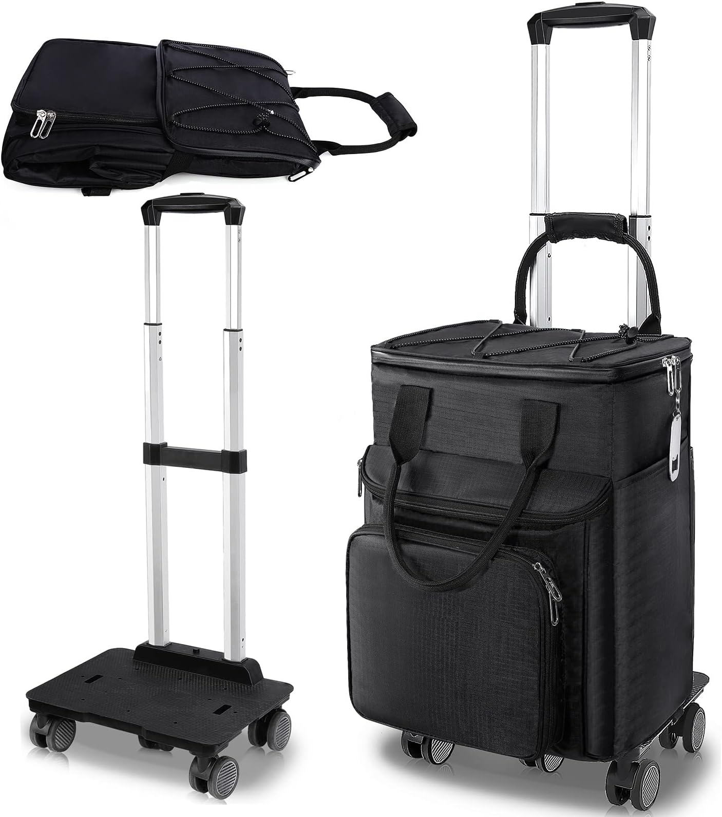 48 Can Cooler with Wheels and Handle, 360 Insulated Rolling Cooler with 5 Detachable Wheels, Soft Leakproof Collapsible Cooler Bag for Camping, Hiking, Picnic, Beach Trip, Outdoor Activities