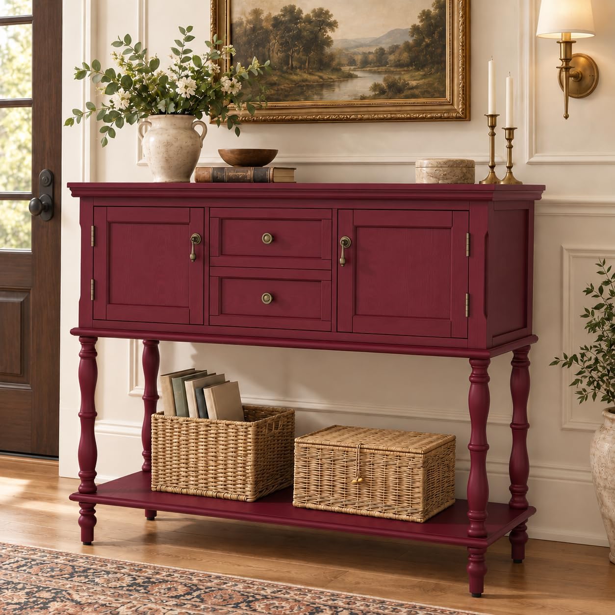 ARTPOWER Console Table with 2 Drawers, Retro Entryway Table with 2 Door