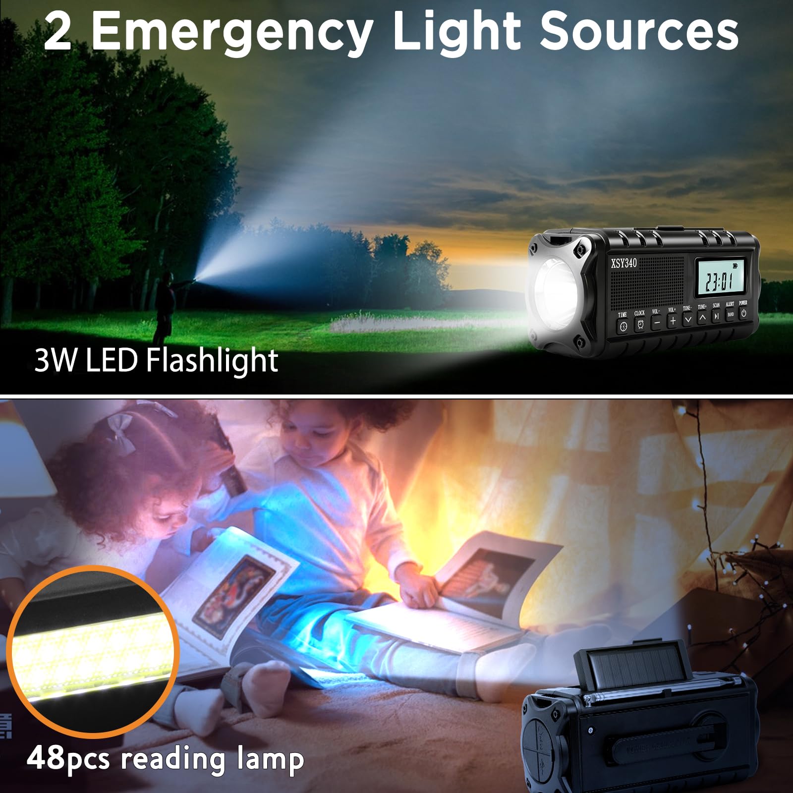 Radio D'Urgence Solaire 10000mAh - NOAA, Manivelle, Lampe Torche, Chargeur Téléphone, Alarme SOS