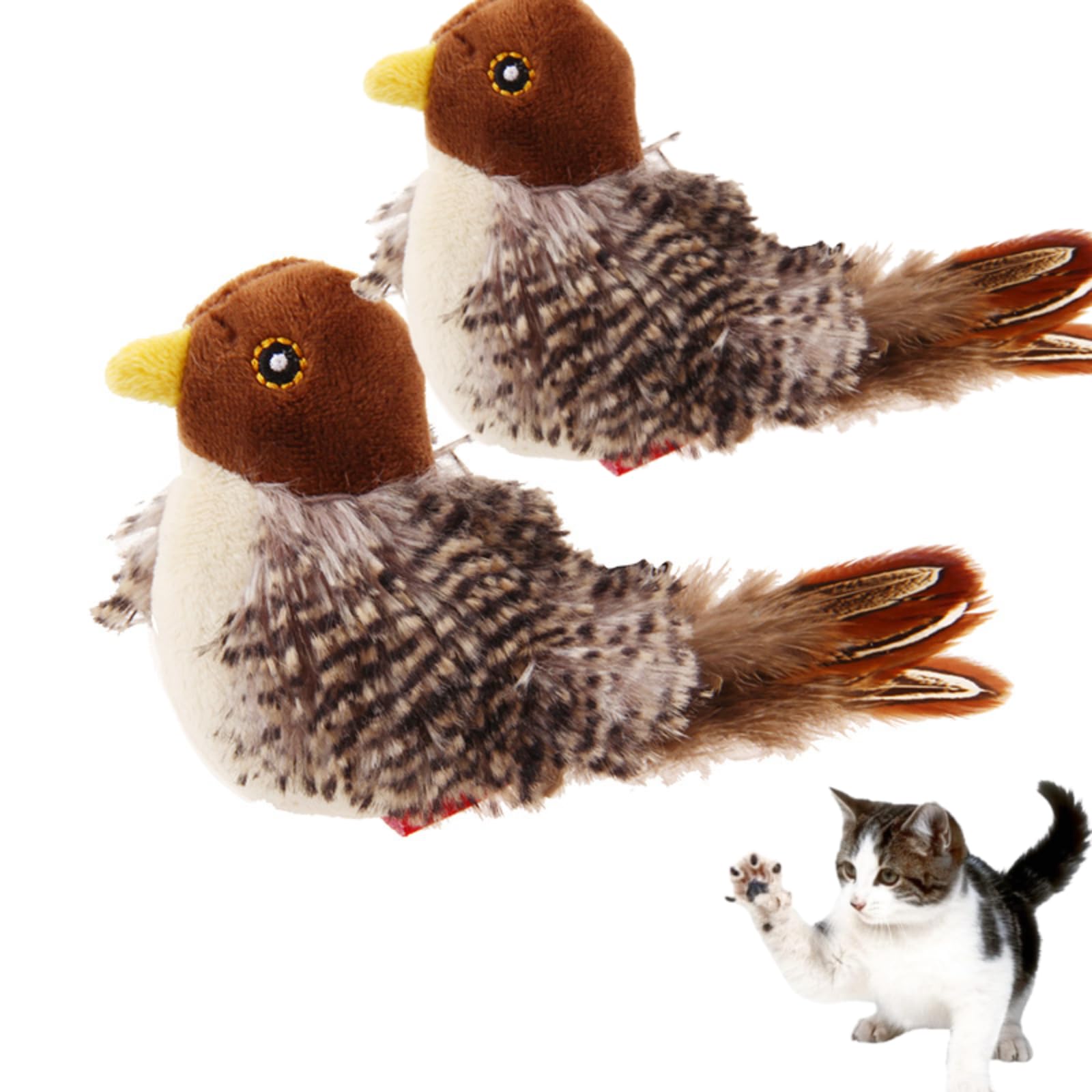 Generisch Juguete de plumas de gato de pájaro | Simulated Chirping Bird | Simulation Bird Cat Toy con sonido y movimiento realistas | Juguete interactivo para gatos | Juguete de plumas fluttering