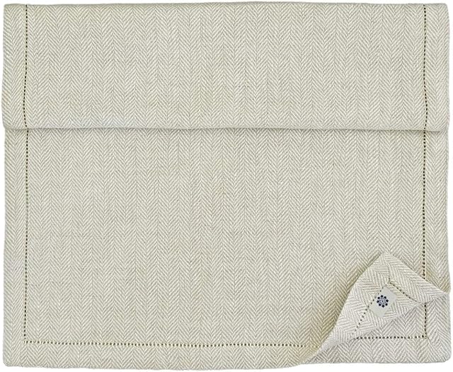 Linen & Cotton Luxury Hemstitched Herringbone Natural Table Runner OXFORD, 100% Linen (44 x 270cm), Beige