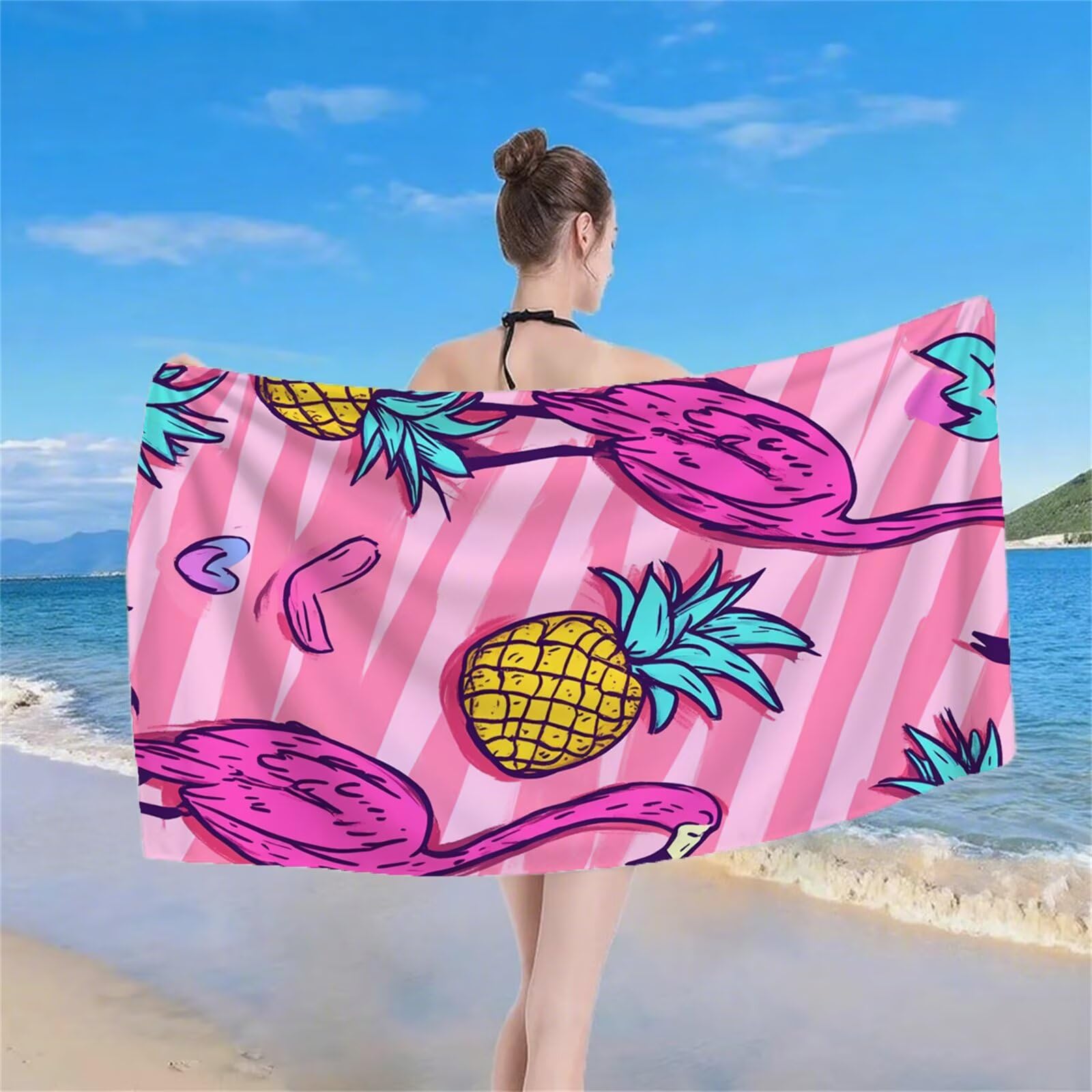 Serviette de Plage XXL 220x100 cm Anti Sable et Séchage Rapide Microfibre Drap de Plage Serviette de Bain Grande Taille Drap de Bain pour Homme Femme Voyages Natation Camping Pique Nique Flamant S-683