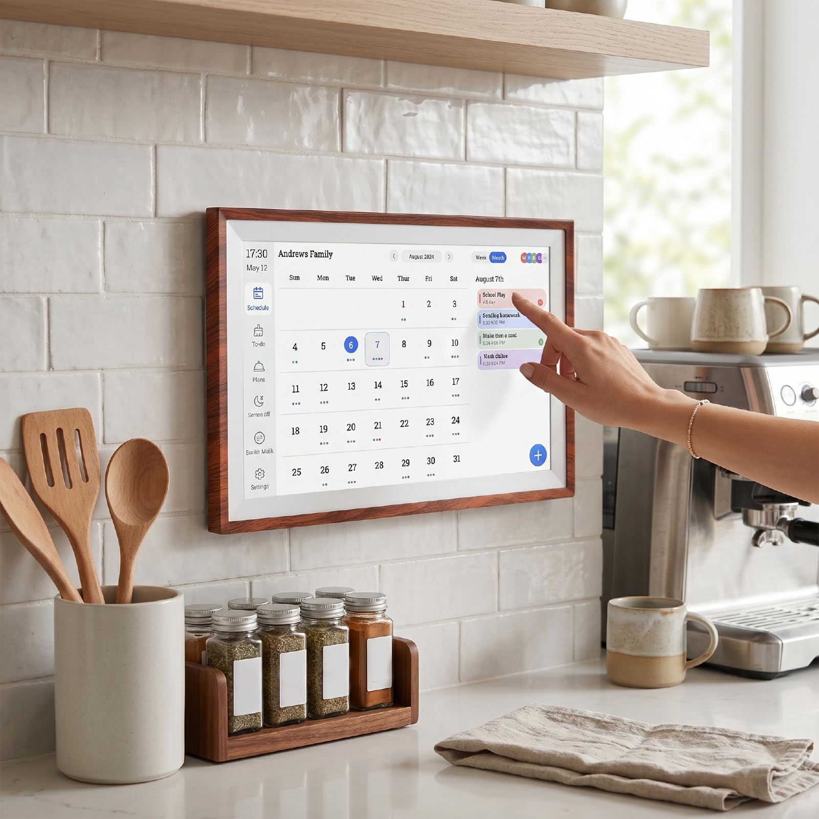 Luocute 15,6 Zoll Digitaler Kalender, Touchscreen-Familien-Organizer mit Aufgabentabelle, Essensplaner, Bilderrahmen, WLAN-Synchronisierung für, Smart Home Hub, an der Wand (EU-Stecker)