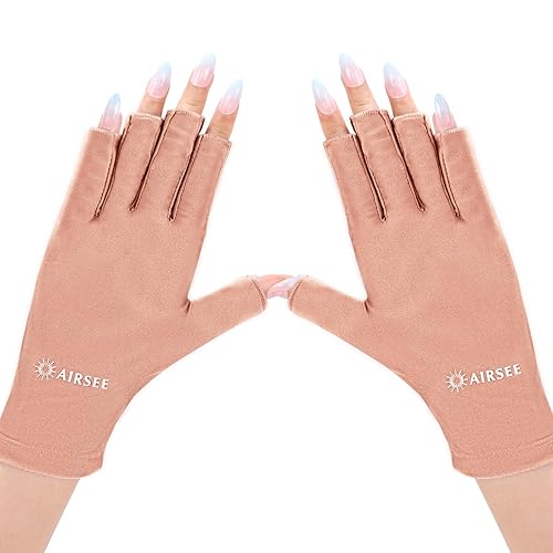AIRSEE Guantes UV para lámpara de uñas, guantes profesionales de protección UV UPF50+ para manicuras, arte de uñas, guantes sin dedos que protegen