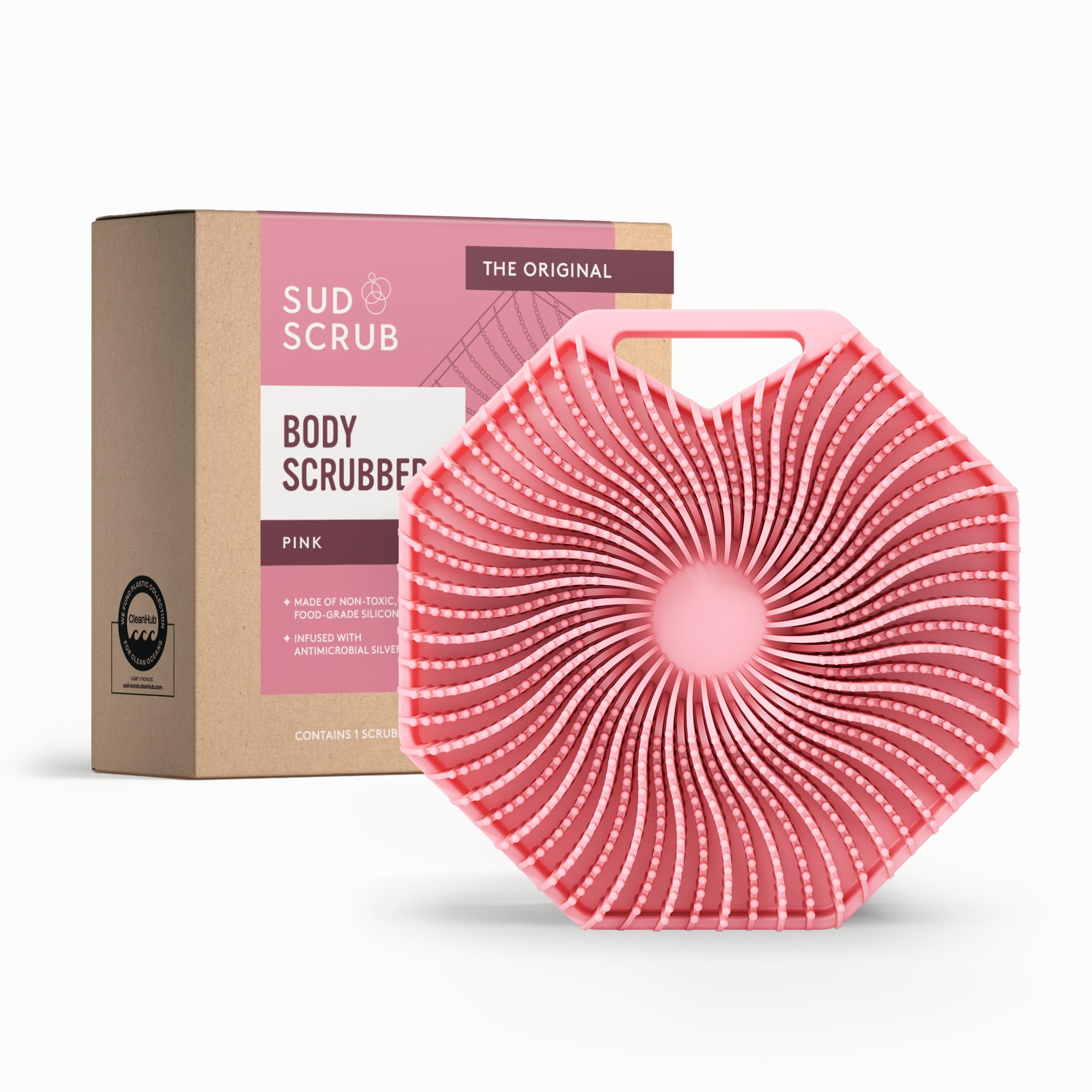 Antimicrobial Silicone Body Scrubber, Exfoliating Body Scrubber for Sensitive Skin, Eco Friendly Shower Scrubber for Body, Silicone Body Brush for Showering, Pink