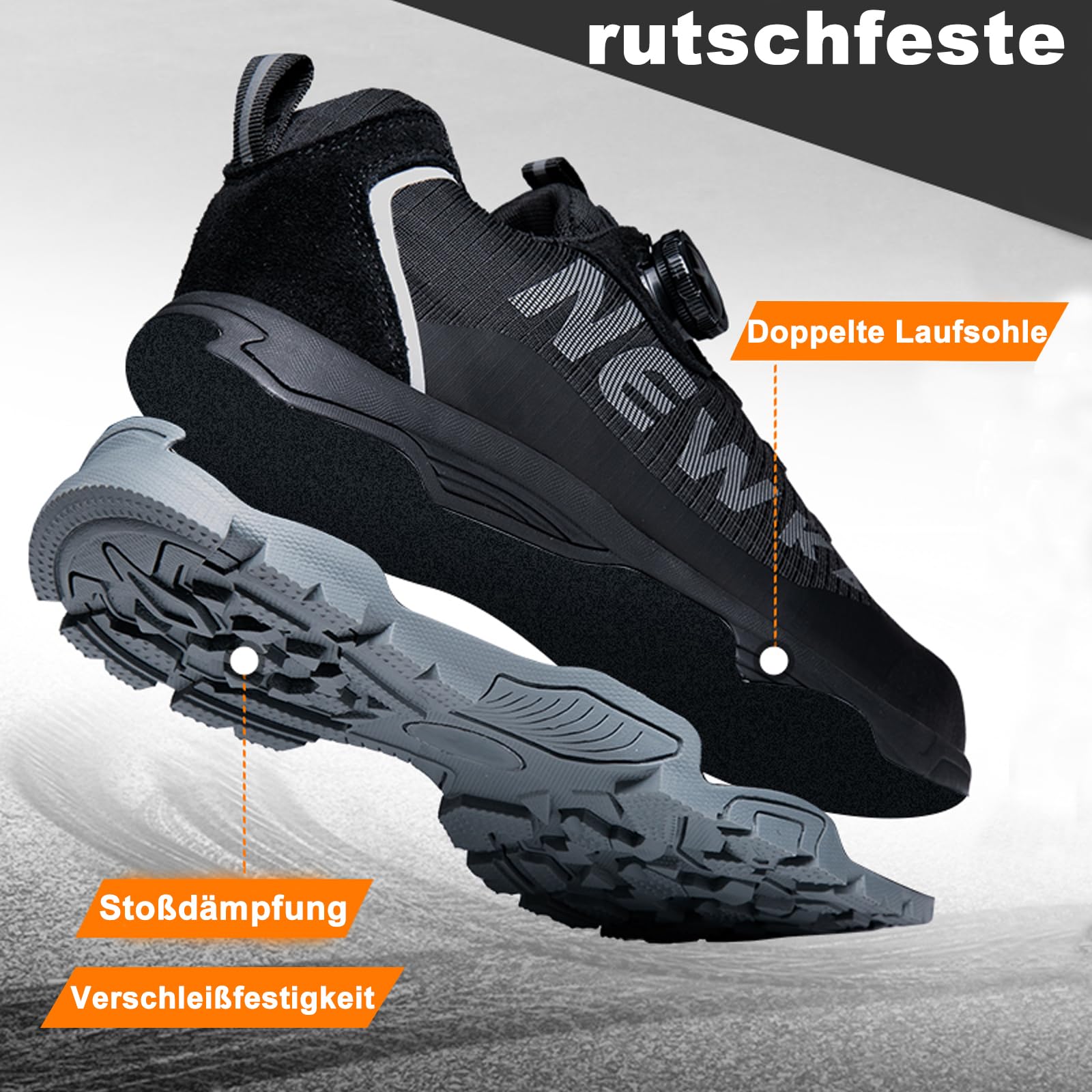 Sicherheitsschuhe Herren Leicht Arbeitsschuhe Damen rutschfeste Wanderschuhe Atmungsaktiv Schutzschuhe Stahlkappenschuhe mit Drehverschluss