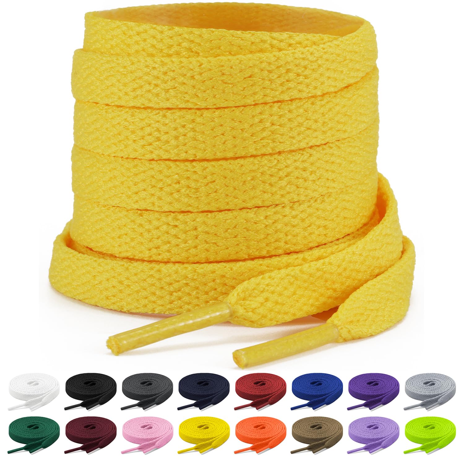 Shecret 2 Paar Flache Schnürsenkel, 8mm Breite Schnürsenkel, Flache Schnürsenkel Ersatz Reißfeste Schuhbänder für Turnschuhe, Laufen, Erwachsene, Kinder, Polyester