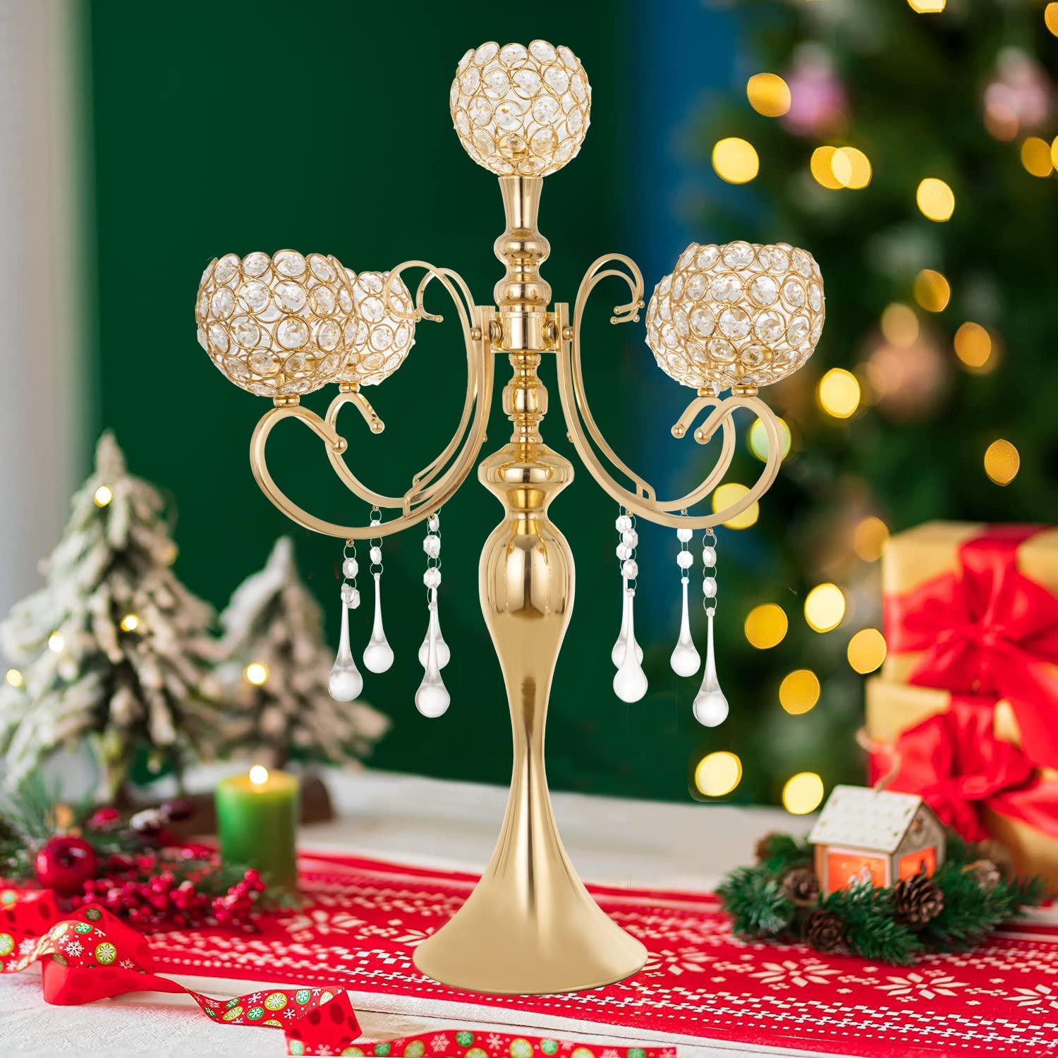 Portacandele a 5 bracci in oro portacandele in cristallo centrotavola per decorazione da tavolo alto 65 cm design elegante regali di nozze