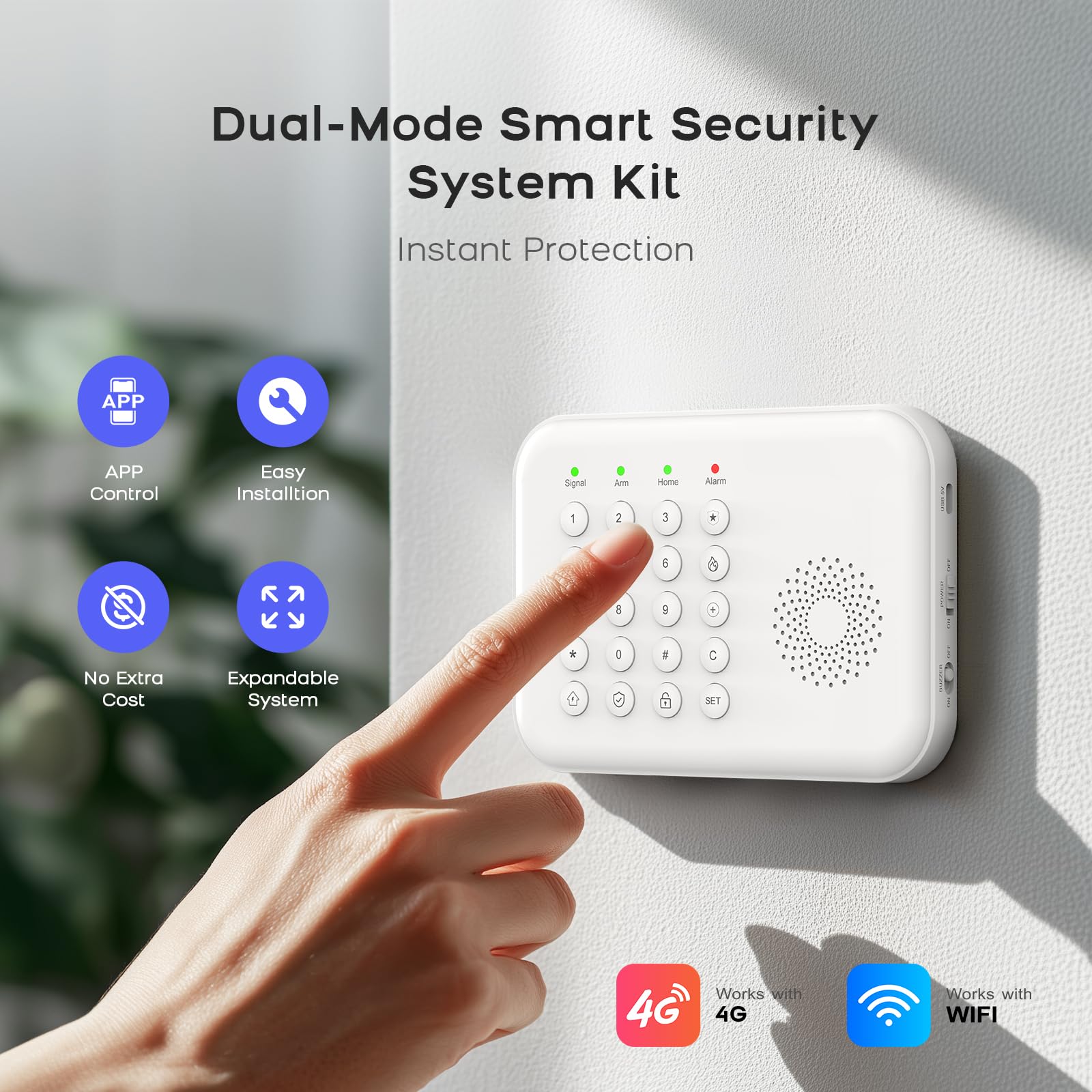 Sistema de Seguridad inalámbrico para el hogar, Sistema de Alarma 4G/WiFi con Teclado, Ampliable (hazlo tú Mismo) con sensores de Puerta y Movimiento, alertas de la App Tuya, sin Contrato (20 PCS)