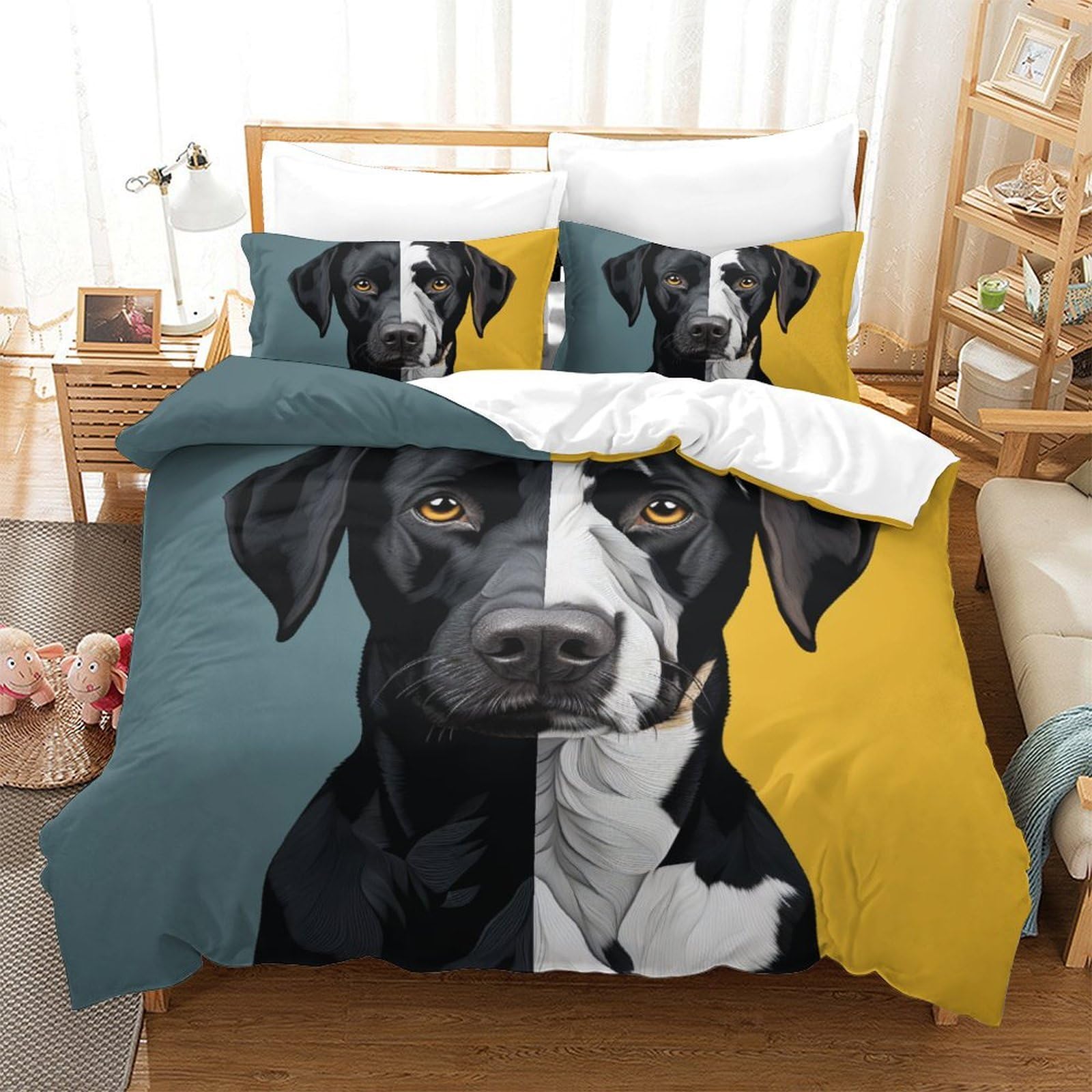 Housse de couette Labrador 200x200cm imprimé 3D avec sa taie d'oreiller