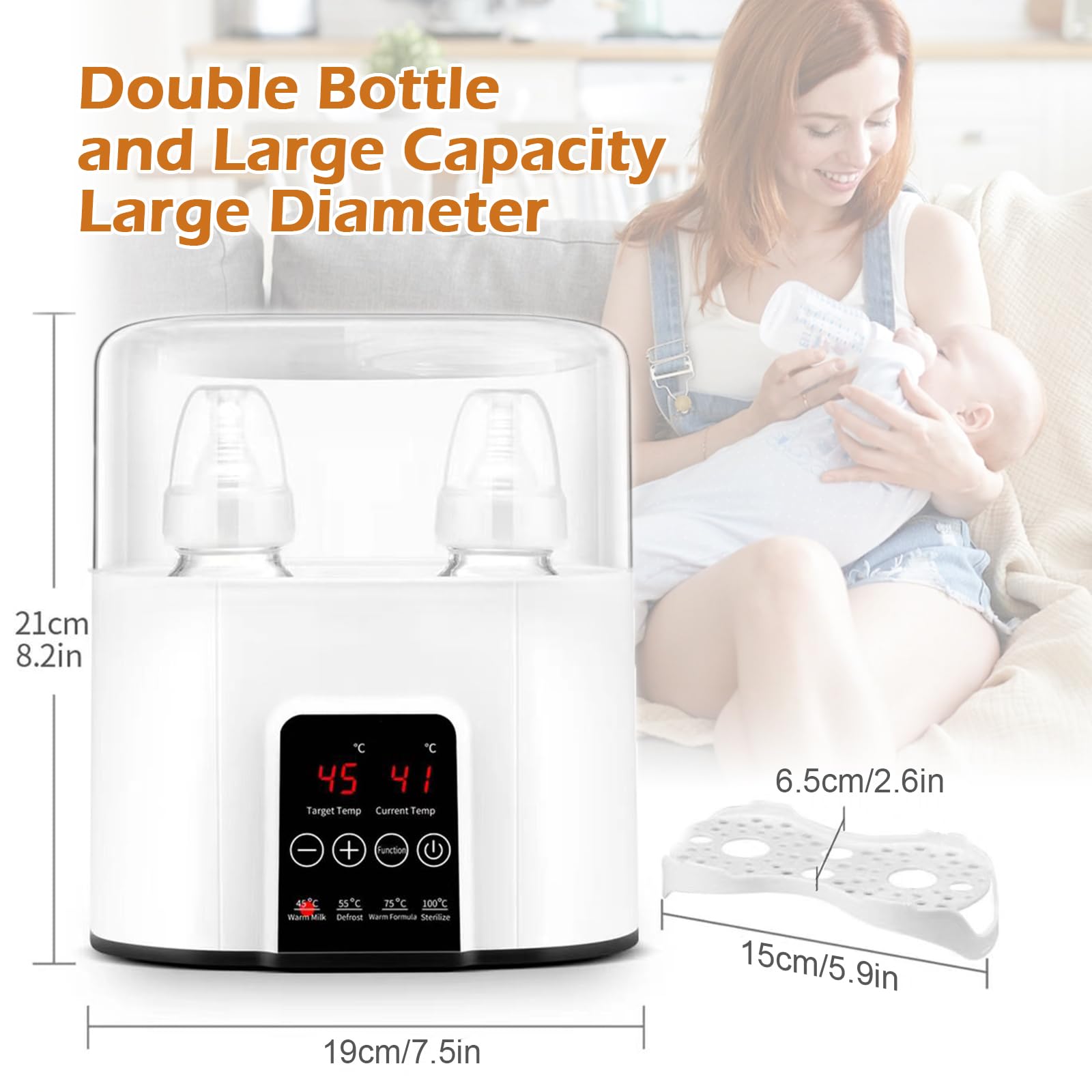 Chauffe-Biberon Électrique 4 en 1, Chauffage Rapide et Précis, Écran LCD avec Réglage de Température, Compatible Lait Maternel et Lait Infantile, Stérilisation et Maintien au Chaud (Blanc)