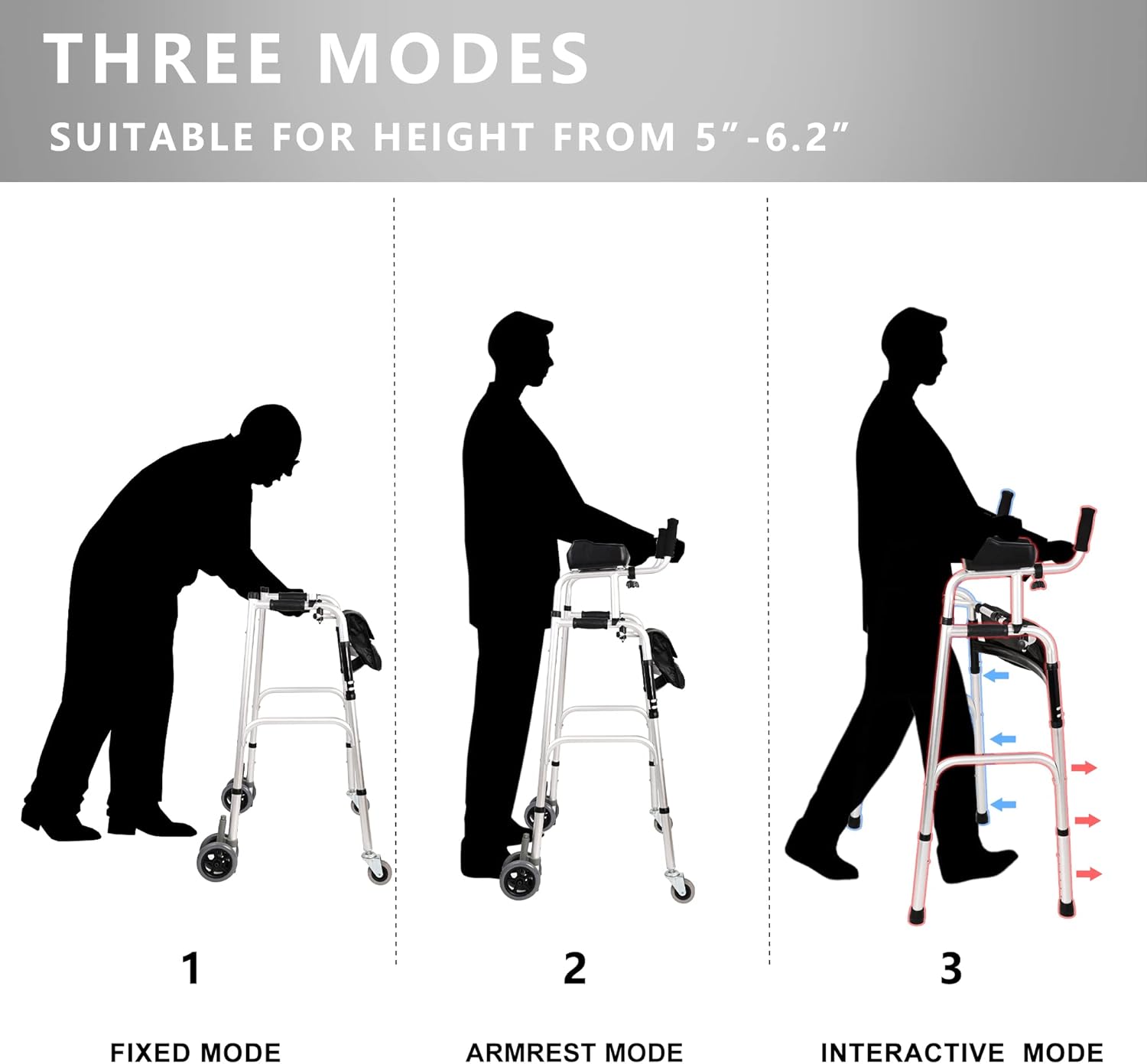 Foldable Standard Walker with 4 Wheels and Arm Rest Pad, Lightweight Standard Walker with Storage Bag, Height Adjustable Rolling Walker Walking Mobility Aid for Elderly : Health & Household