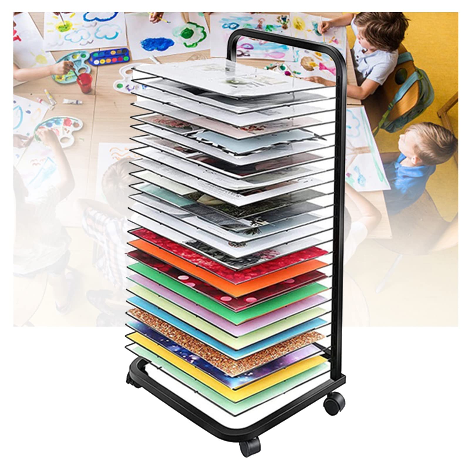 Aioneer Art Drying Rack Foldable Easel with Pulleys Painting Air Drying Rack, Suitable for Studios and Art Classes and Kindergartens,Art Work Display Stand