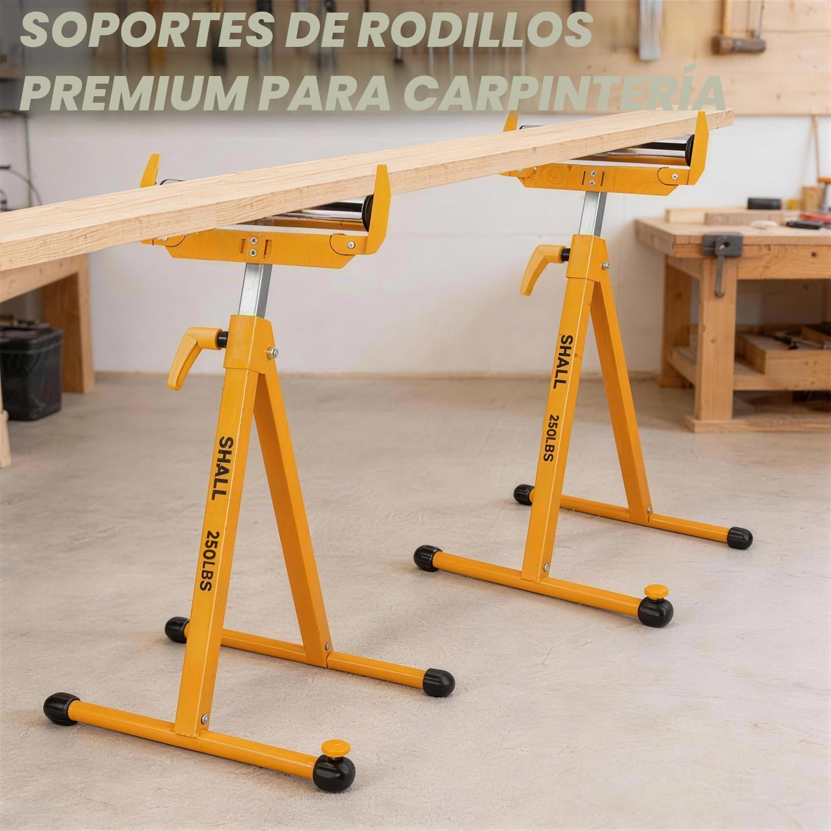 Shall Paquete de 2 soportes plegables para rodillos, capacidad de carga resistente de 250 libras, altura ajustable de 27.8 a 43 pulgadas, para sierra de mesa, carpintería