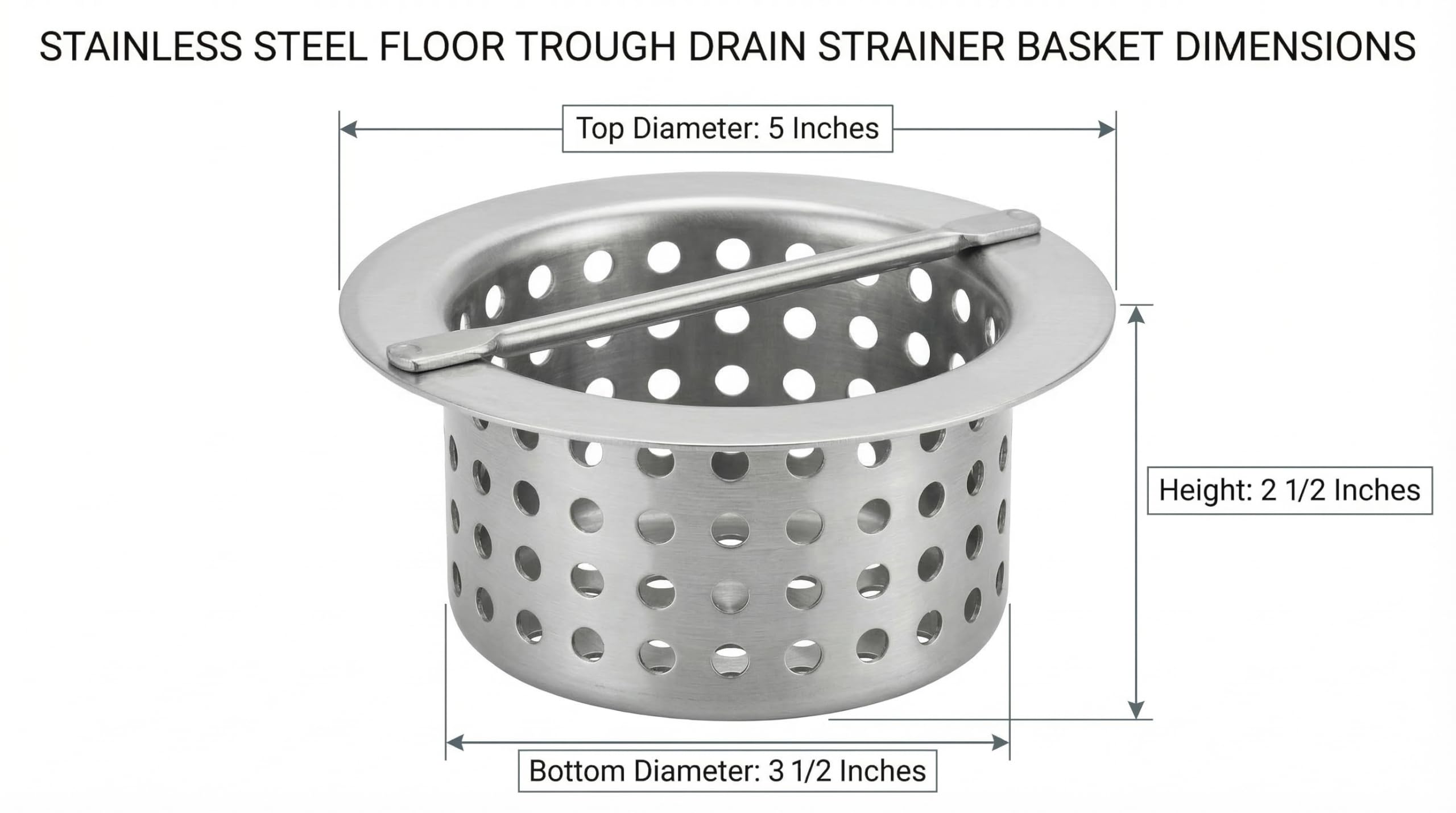 Canasta de drenaje de acero inoxidable de 5 pulgadas con asa, colador de desechos de drenaje de piso comercial para desagües de cocina de restaurante, inserto de filtro de drenaje extraíble