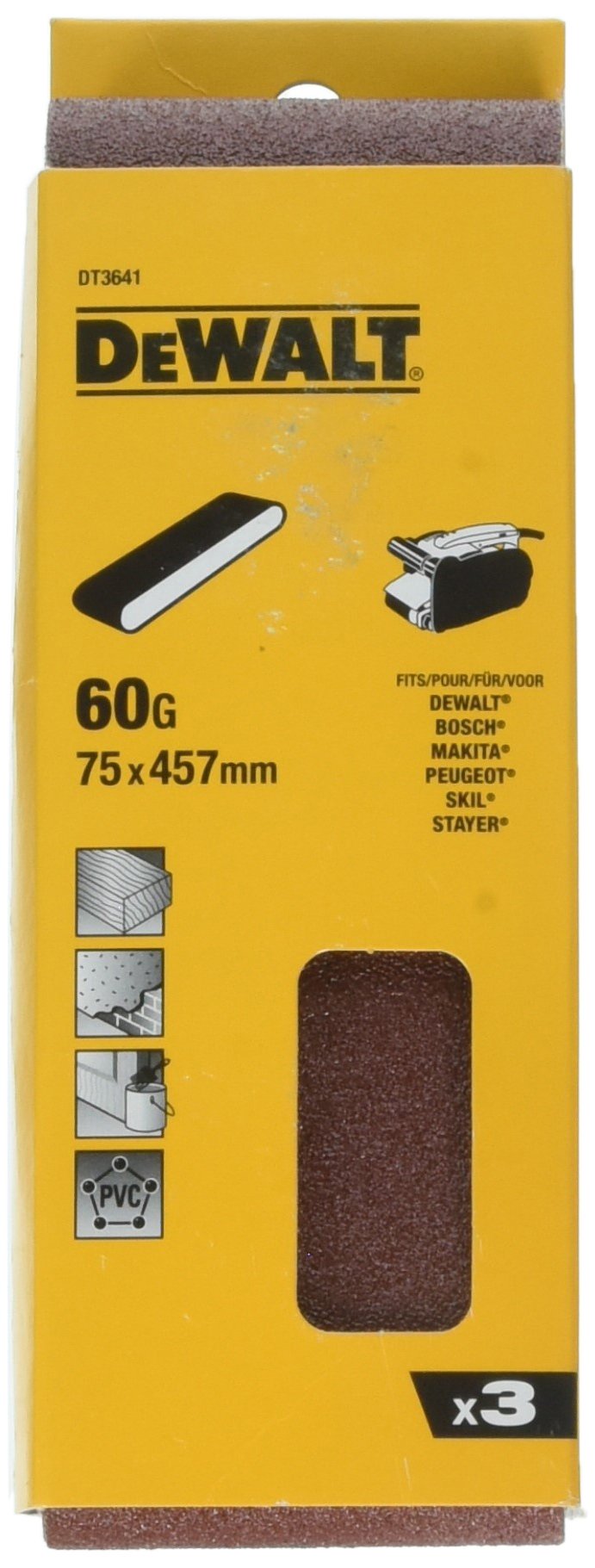 Dewalt Grain Sanding Belts, 75 X 457Mm, Grit Size 60, Pack Qty 3 Dt3641-Qz