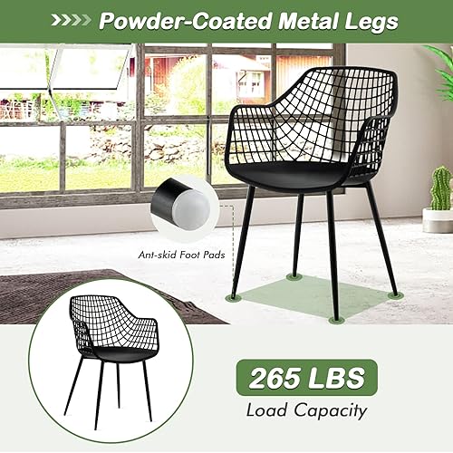 Miniatura 4 de Giantex Juego de 4 sillas de comedor modernas, sillones negros con respaldo de 15 pulgadas de alto, patas de metal con recubrimiento en polvo, Negro