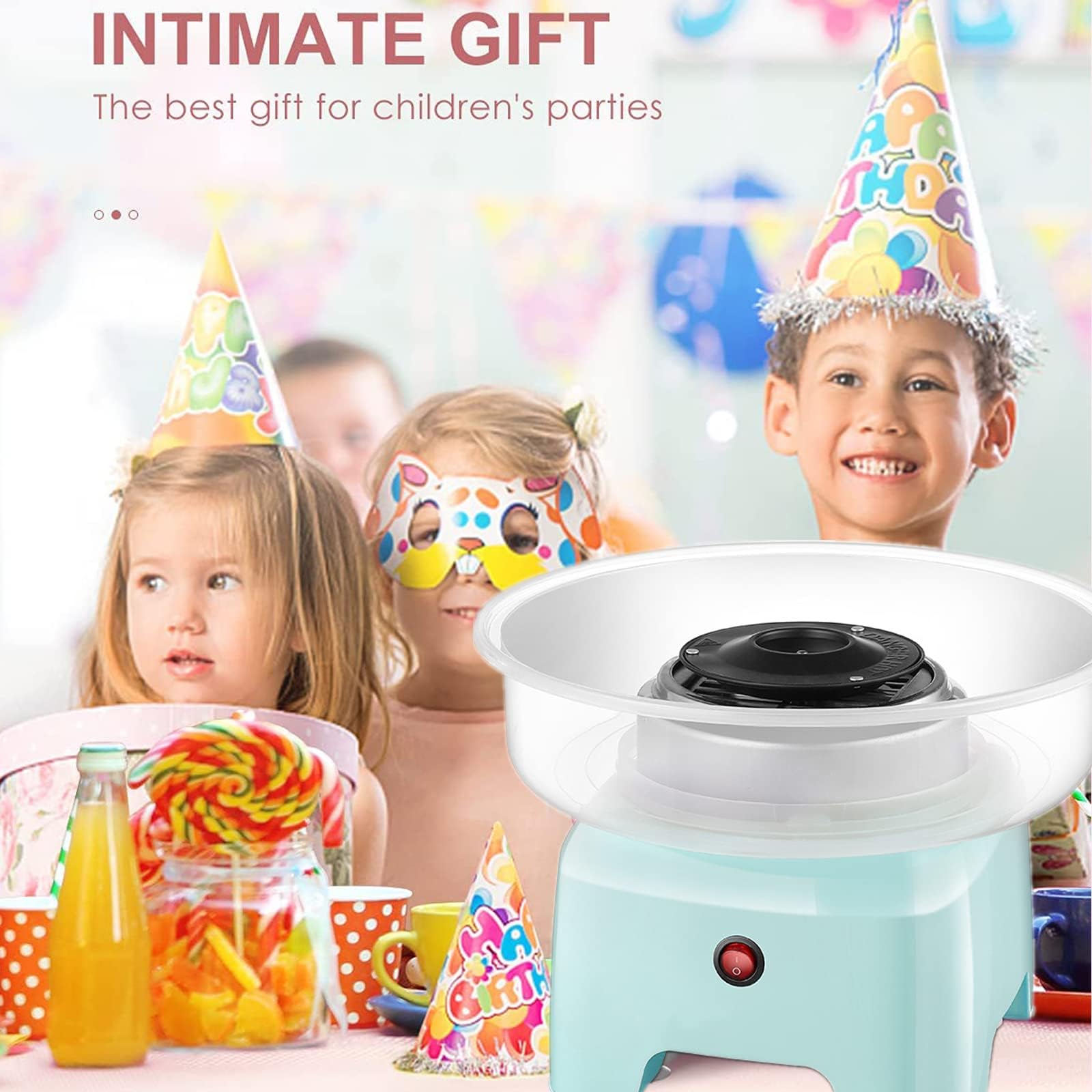 Máquina de algodón de azúcar de 450 W con palé grande de 298 mm y cuenco de prevención de salpicaduras, extraíble y lavable para reuniones familiares