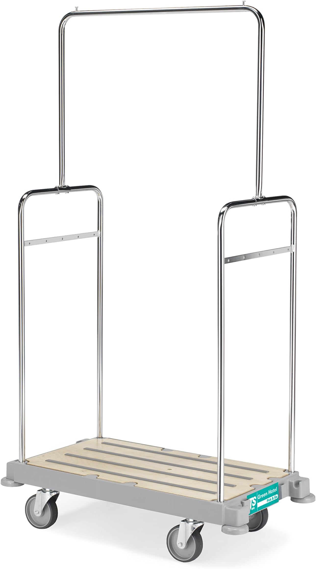 TTS Cleaning0h003950 Green Hotel 950 Luggage Trolley, 125 mm Wheels, Wood Base, 2 Uprights
