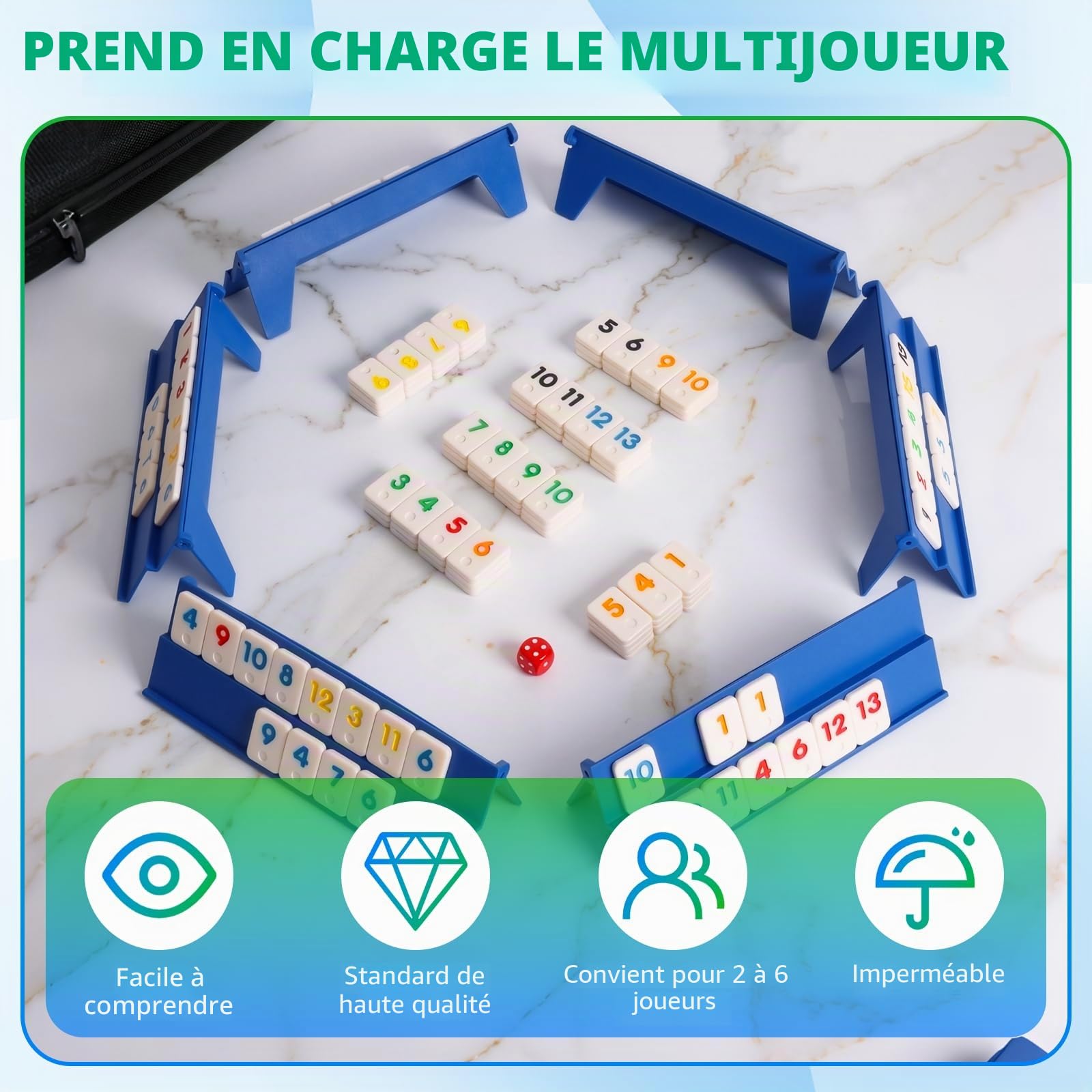 Coffret De Jeu De Mini-Rami Classique Rummikub Voyage avec Cartes et Supports de Cartes Portable Mini Jeux de société Voyage pour 2 à 6 Personnes pour Les Fêtes de Famille