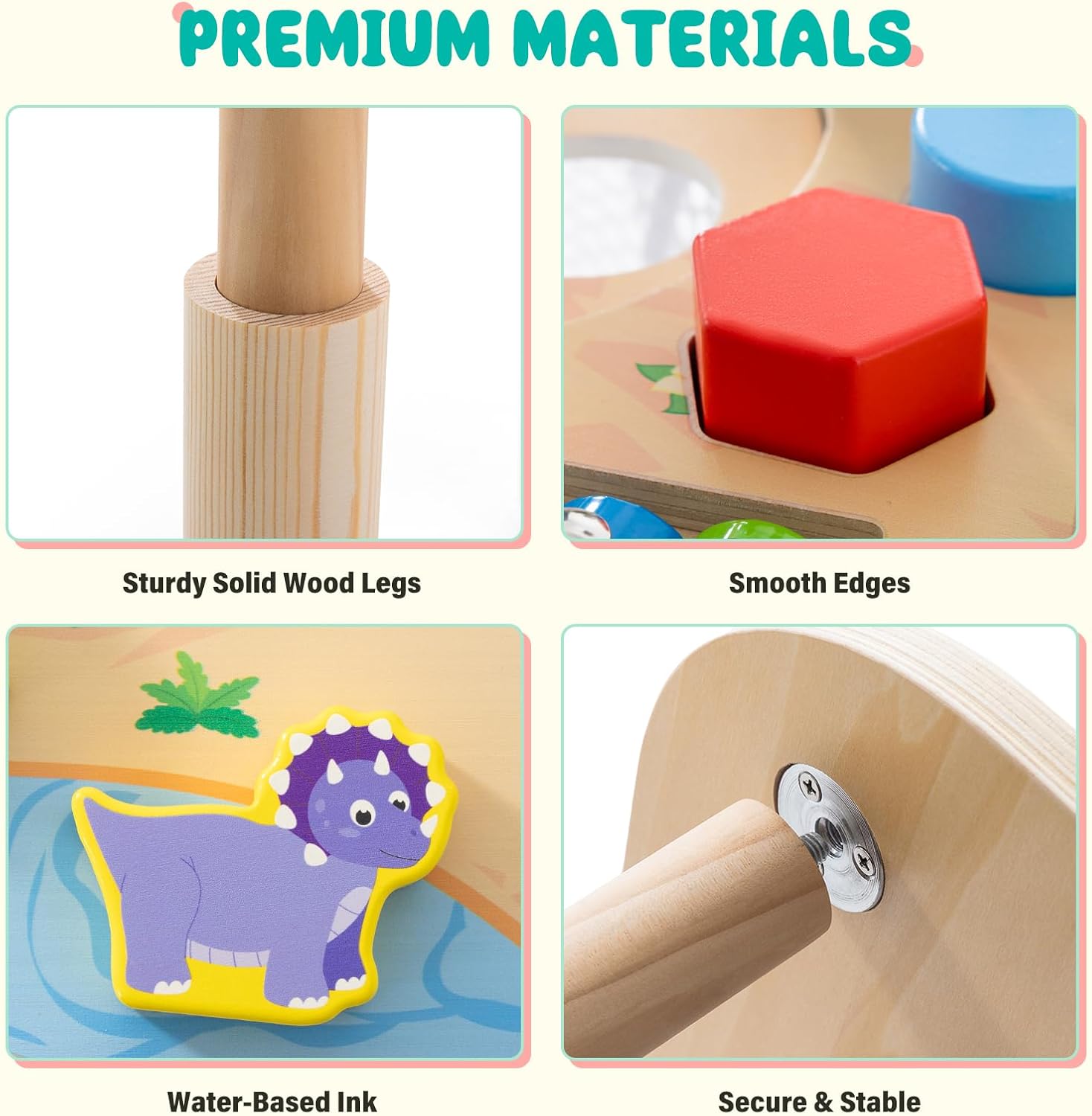 Wooden Activity Table for Toddlers 1-3 Year, 9-in-1 Montessori Activity Table with Adjustable Height, Train, Sorter, Xylophone, Baby Sensory Educational Learning Toys, Birthday Gift (Dinosaur)