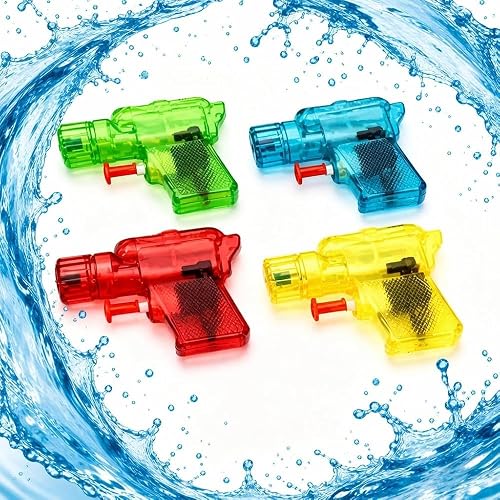 4 Mini Pistolas Transparentes de Agua, Pequeñas Pistolas de Agua de Colores Brillantes