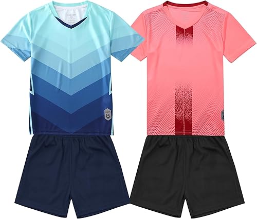 Paquete de 2 camisetas de fútbol y pantalones cortos para niño, de secado rápido, uniforme de entrenamiento de equipo deportivo